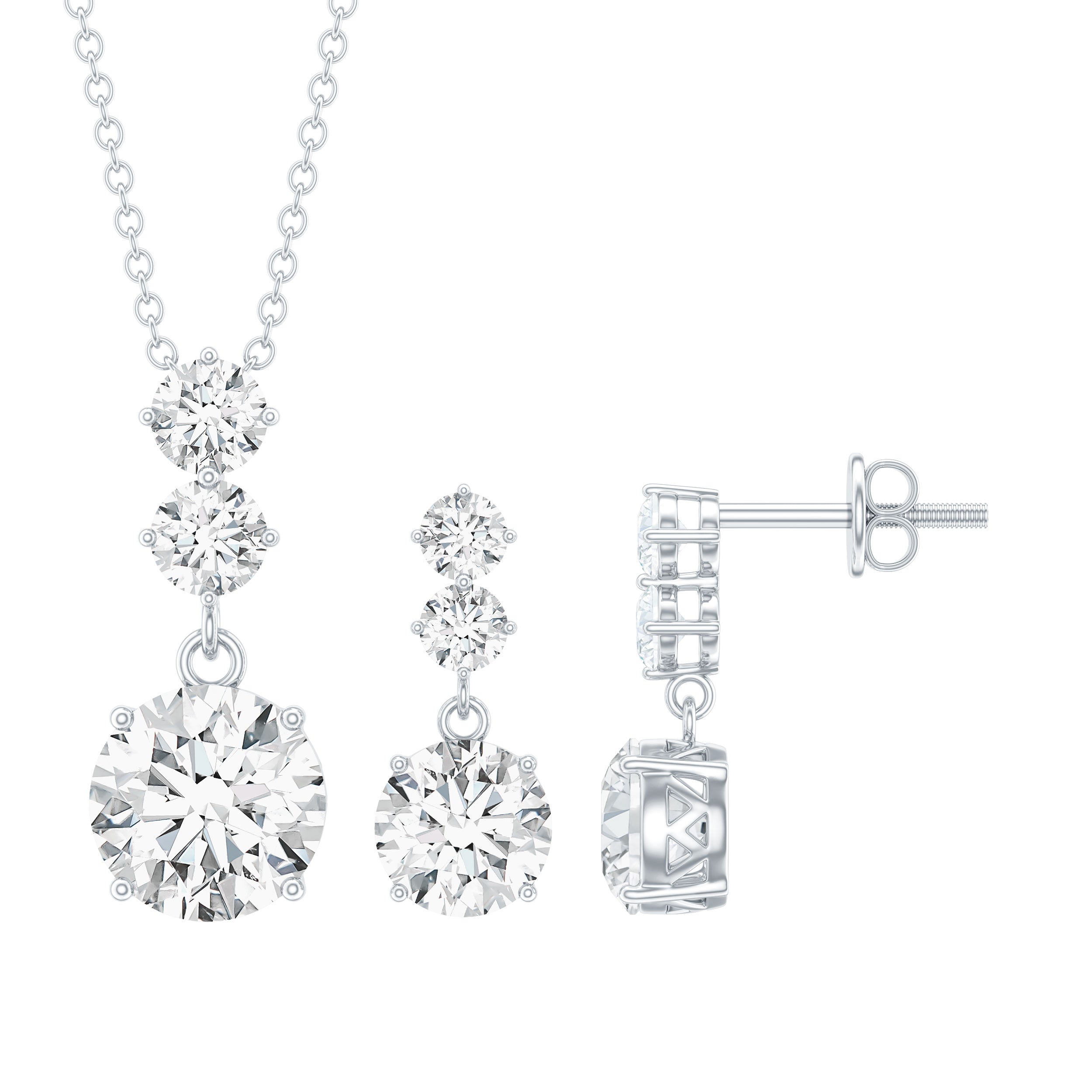 Cubic Zirconia Dangle Necklace and Earrings Set For Bride AAAAA - Rosec Jewels