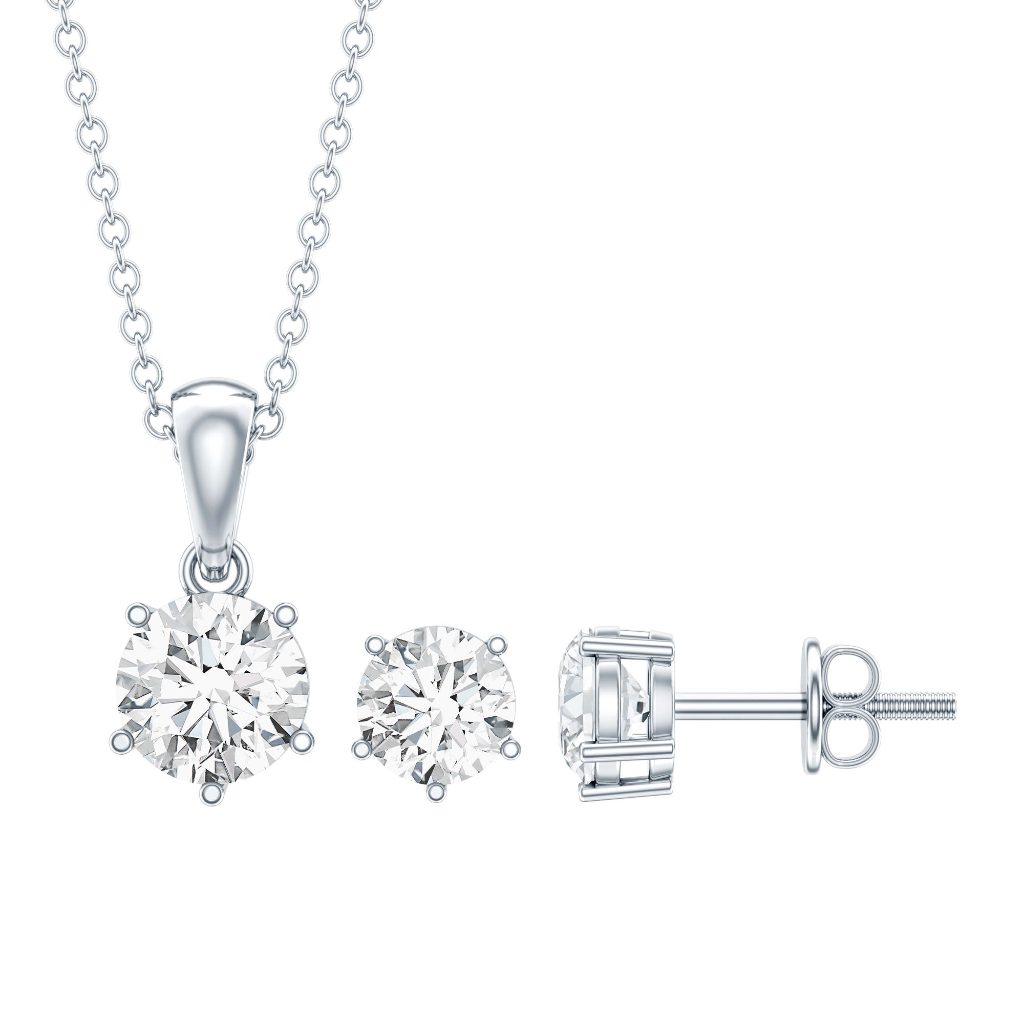 2 CT Zircon Solitaire Pendant and Earrings Set AAAAA - Rosec Jewels
