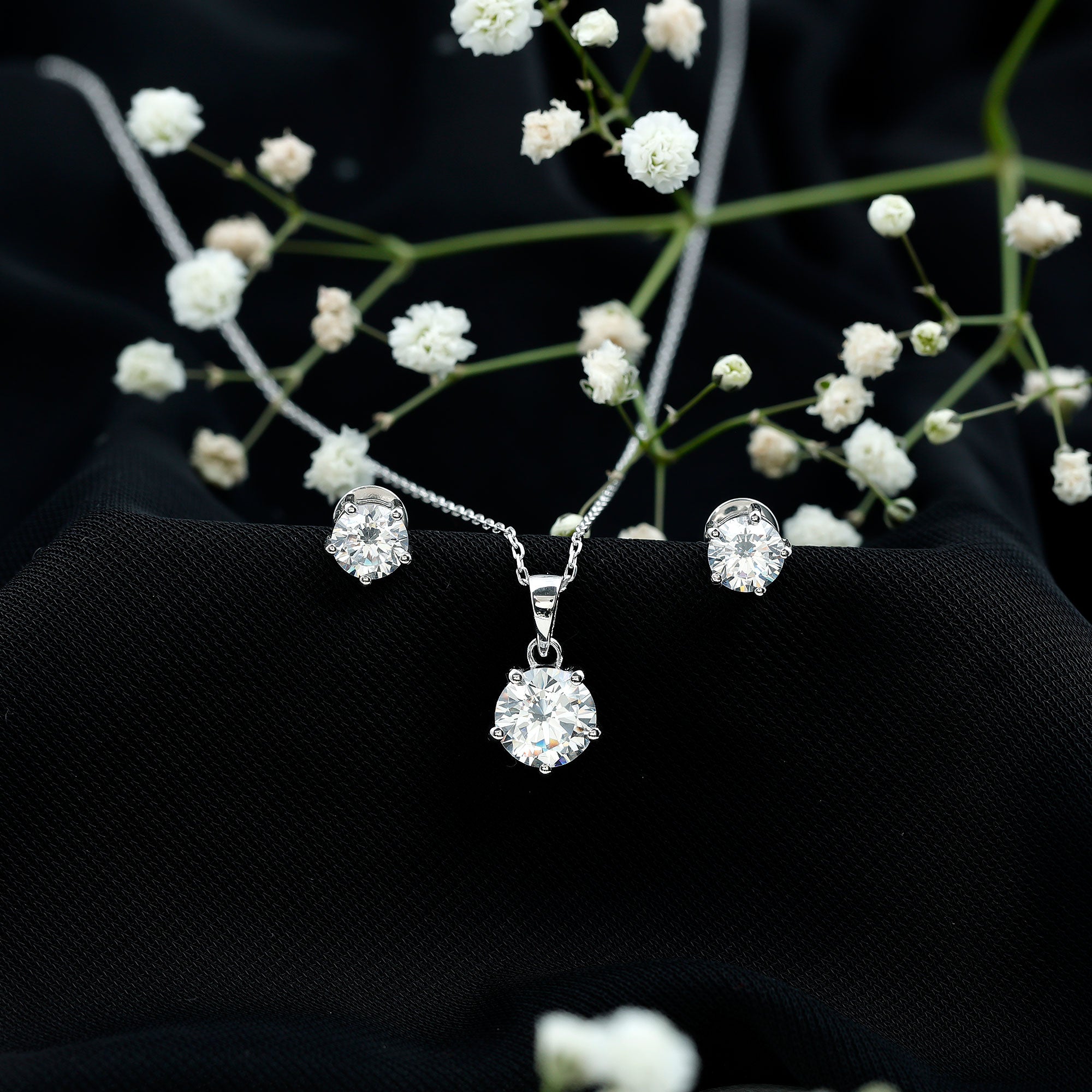 2 CT Zircon Solitaire Pendant and Earrings Set AAAAA - Rosec Jewels