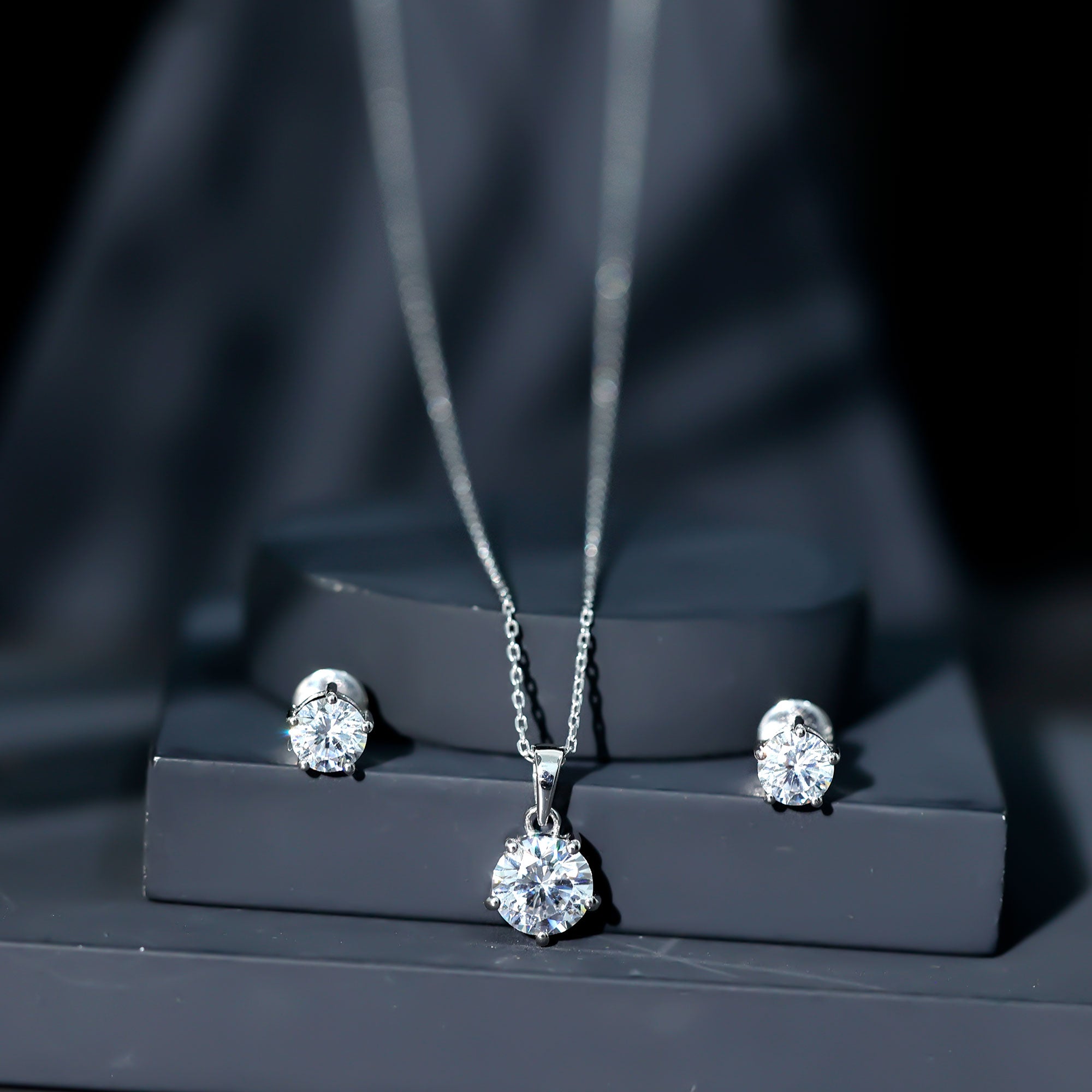 2 CT Zircon Solitaire Pendant and Earrings Set AAAAA - Rosec Jewels