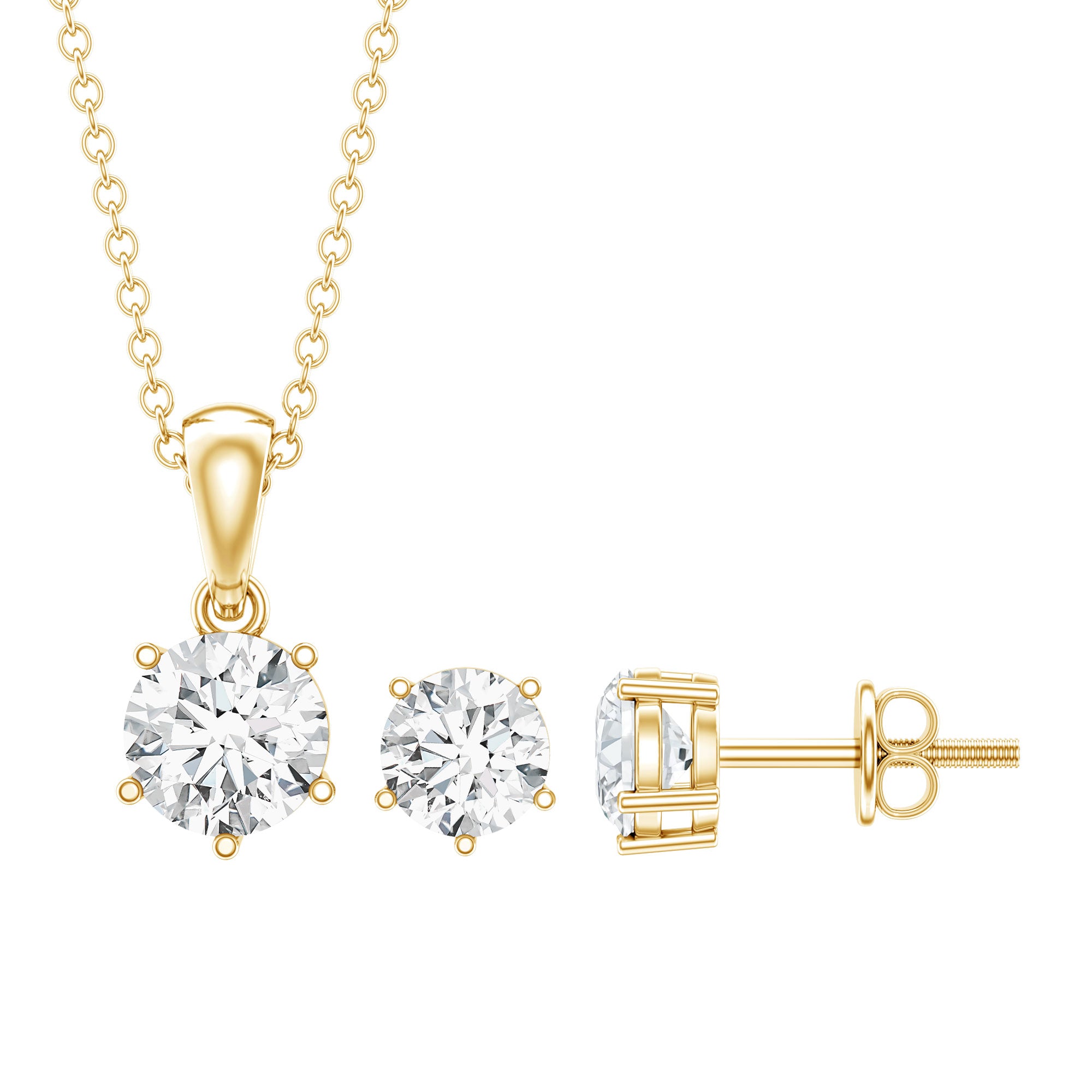 2 CT Zircon Solitaire Pendant and Earrings Set AAAAA - Rosec Jewels