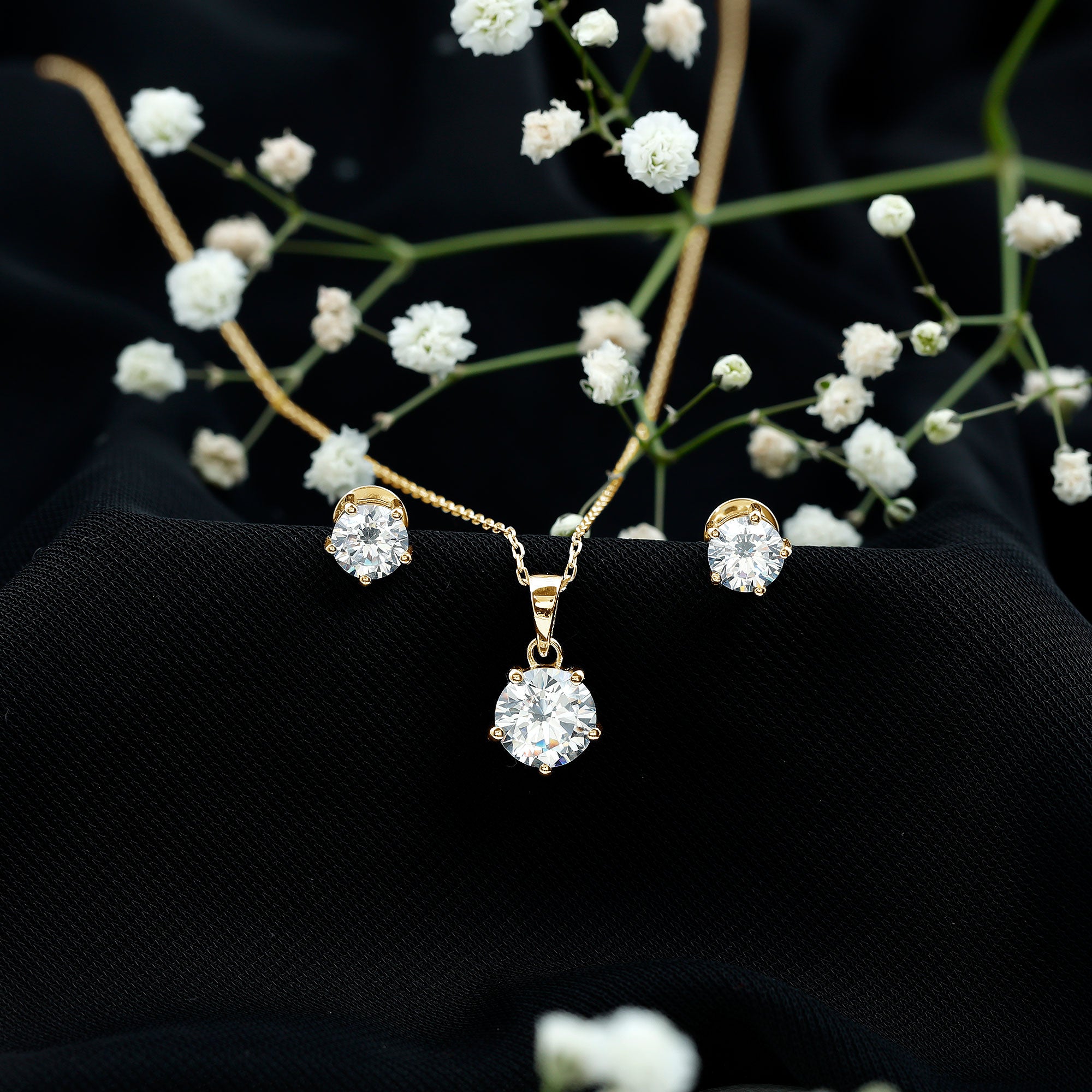 2 CT Zircon Solitaire Pendant and Earrings Set AAAAA - Rosec Jewels