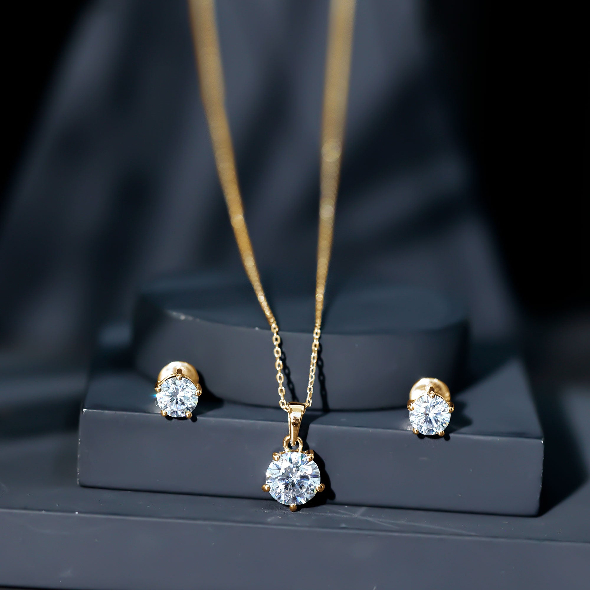 2 CT Zircon Solitaire Pendant and Earrings Set AAAAA - Rosec Jewels