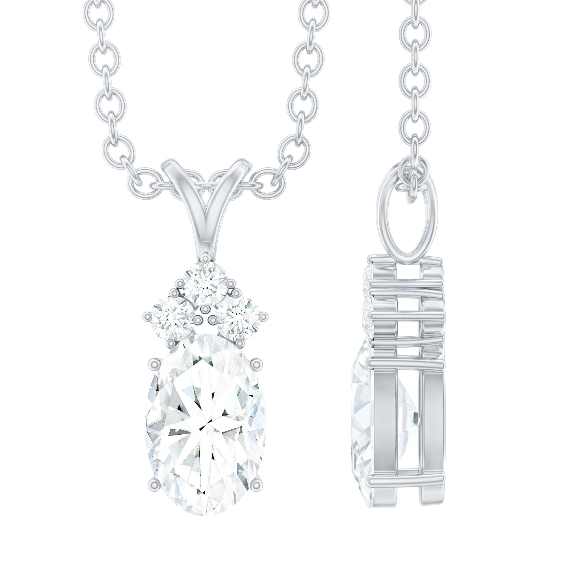 Oval and Round Cut Moissanite Minimal Solitaire Pendant Necklace