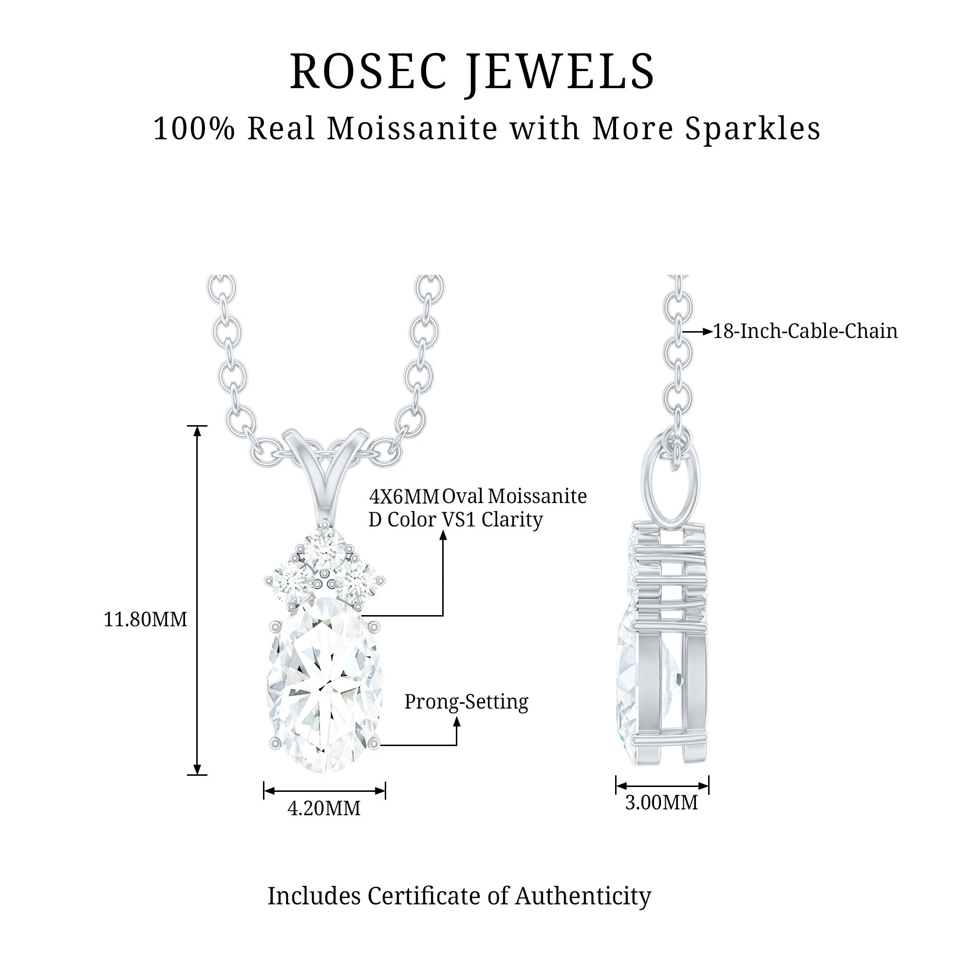Oval and Round Cut Moissanite Pendant Necklace for Women D-VS1 - Rosec Jewels