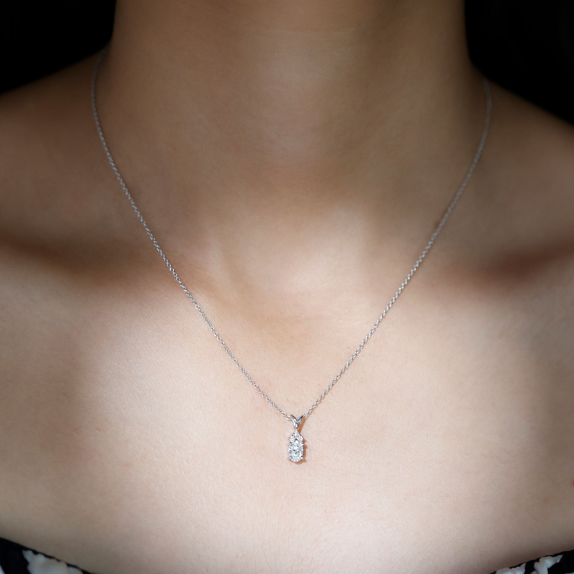 Oval and Round Cut Moissanite Pendant Necklace for Women D-VS1 - Rosec Jewels