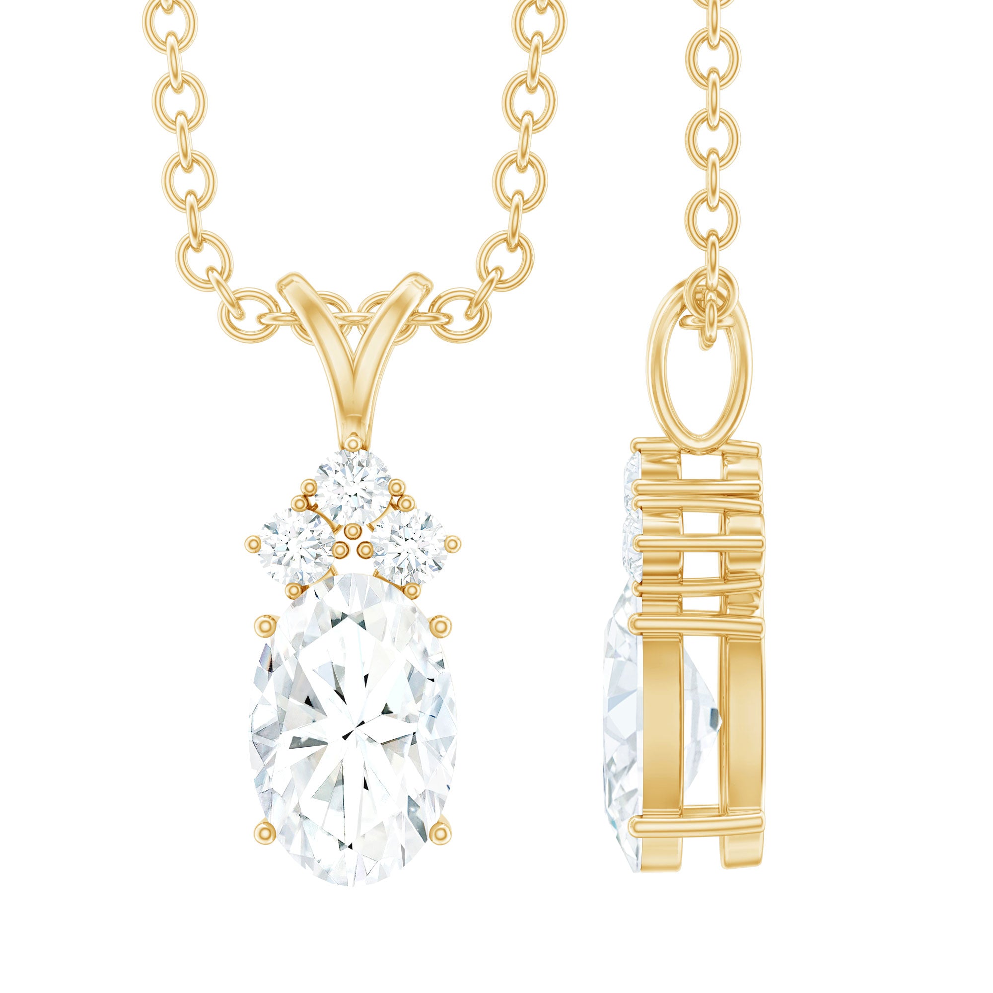 Oval and Round Cut Moissanite Pendant Necklace for Women D-VS1 - Rosec Jewels