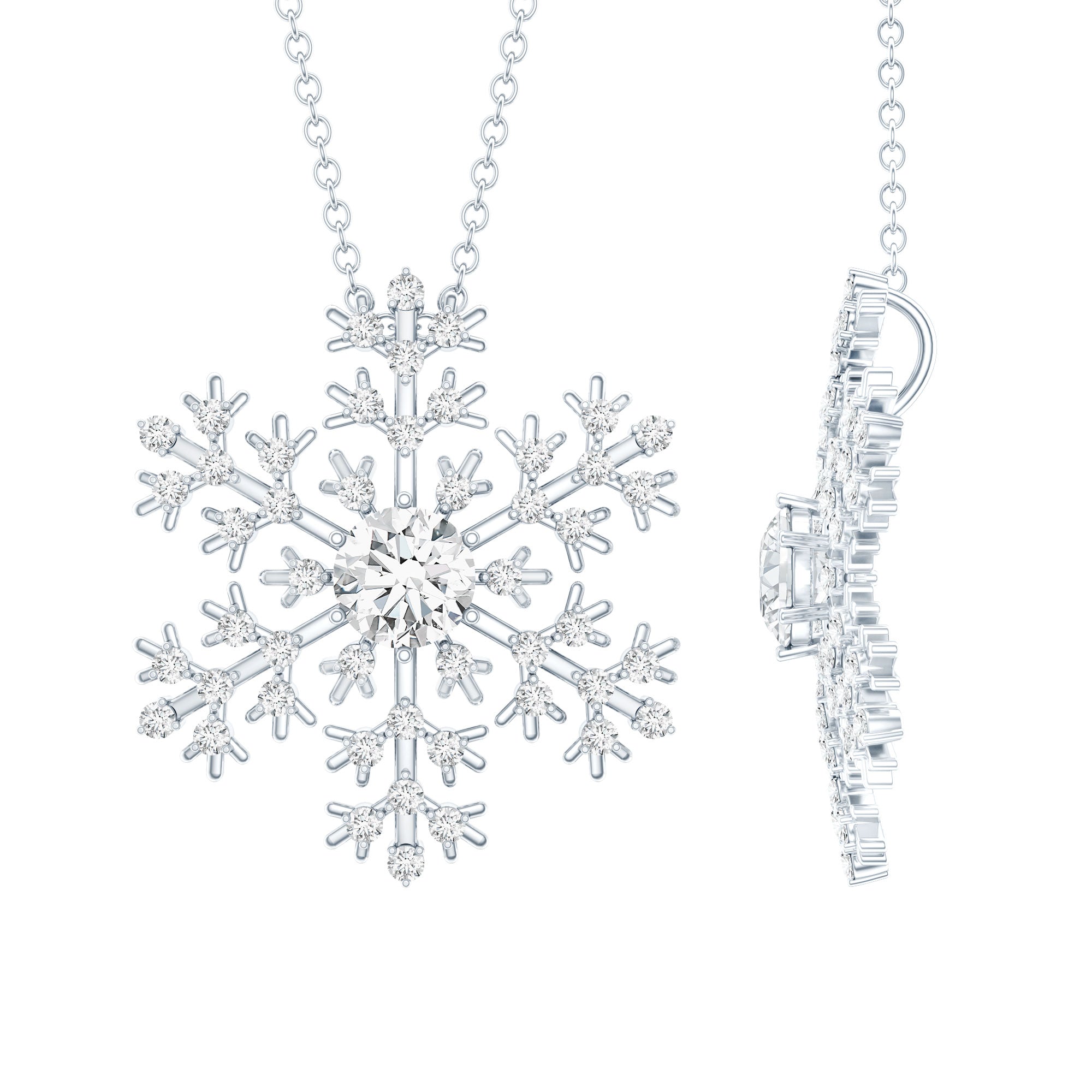 Certified Moissanite Snowflake Pendant Necklace With Chain D-VS1 - Rosec Jewels
