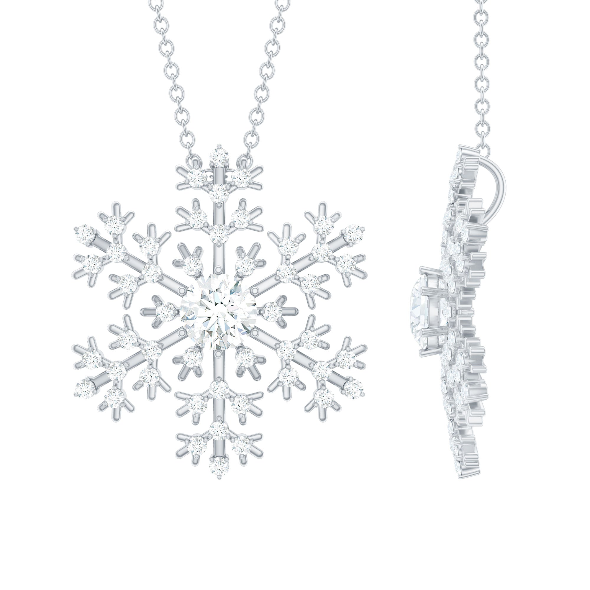 Certified Moissanite Snowflake Pendant Necklace With Chain