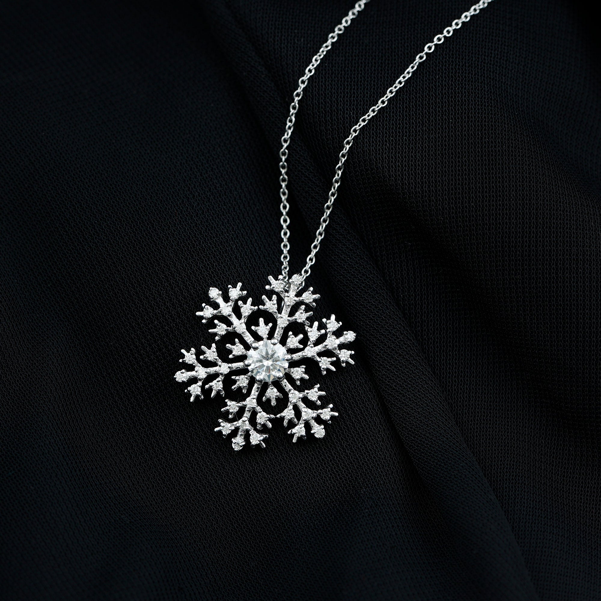 Certified Moissanite Snowflake Pendant Necklace With Chain D-VS1 - Rosec Jewels