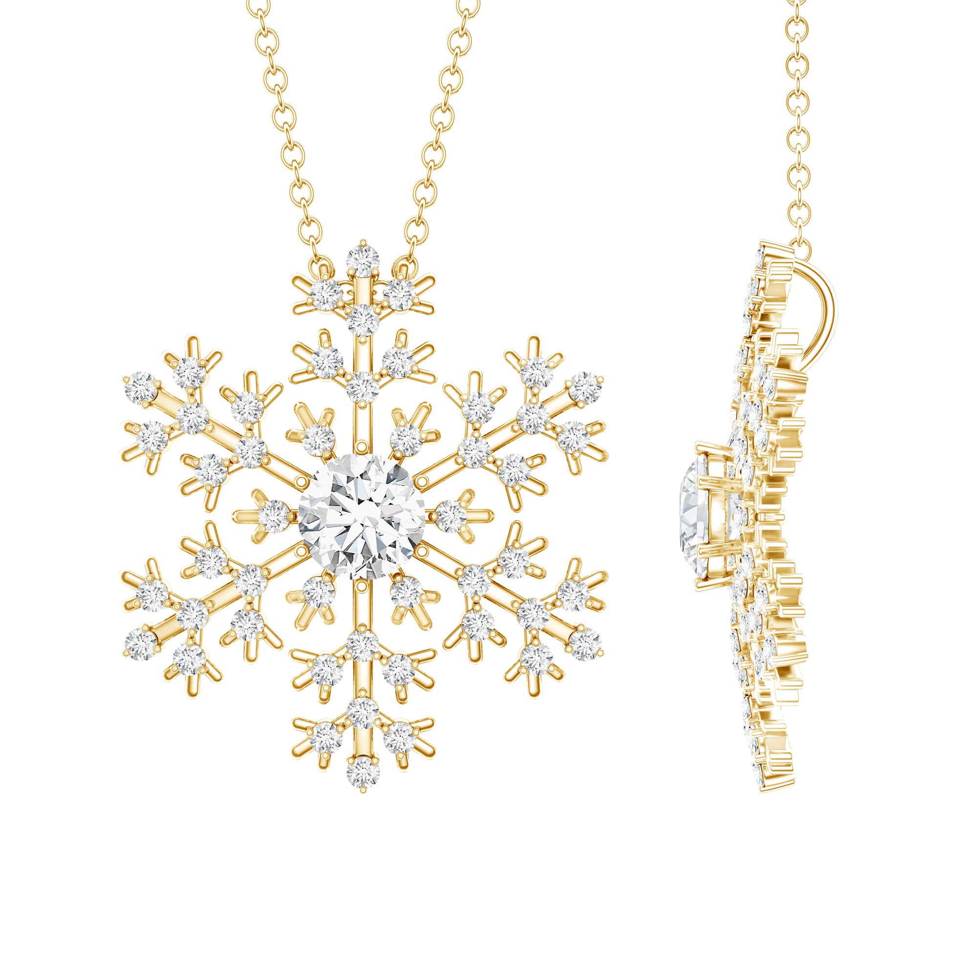 Certified Moissanite Snowflake Pendant Necklace With Chain D-VS1 - Rosec Jewels