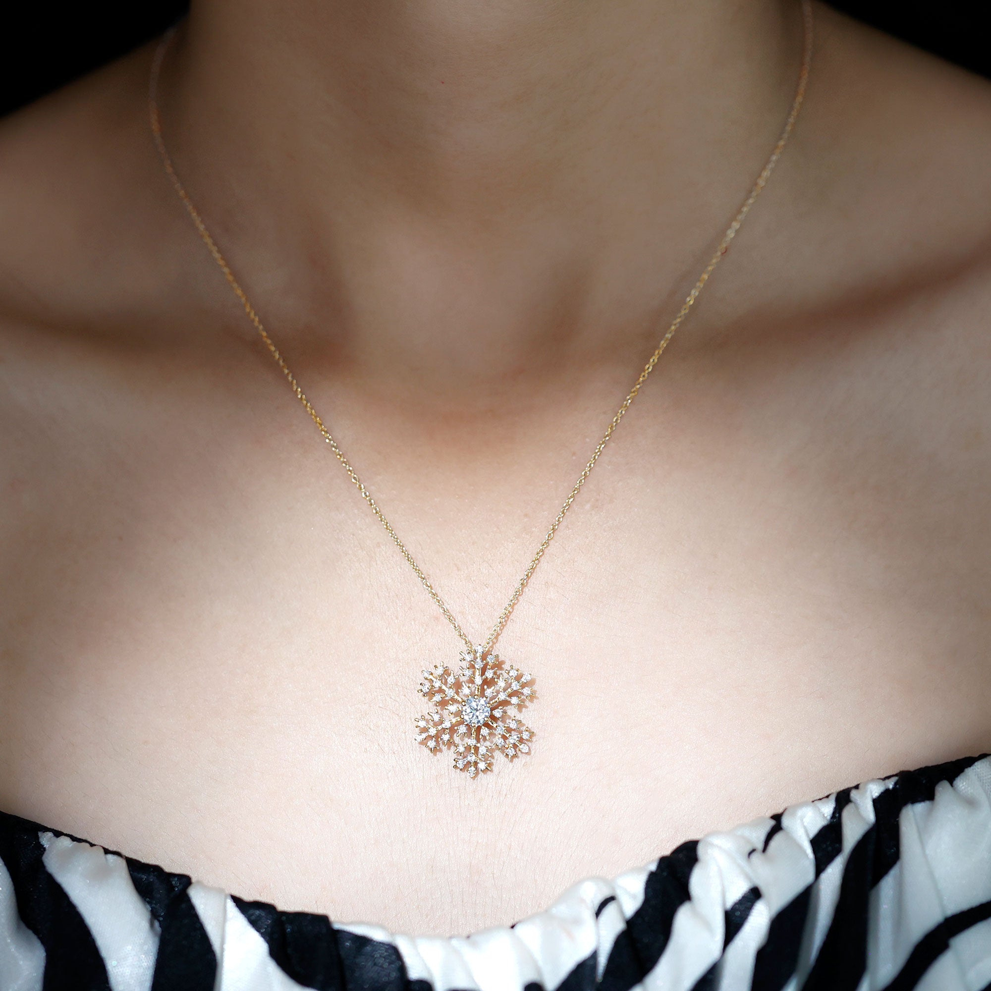 Certified Moissanite Snowflake Pendant Necklace With Chain D-VS1 - Rosec Jewels