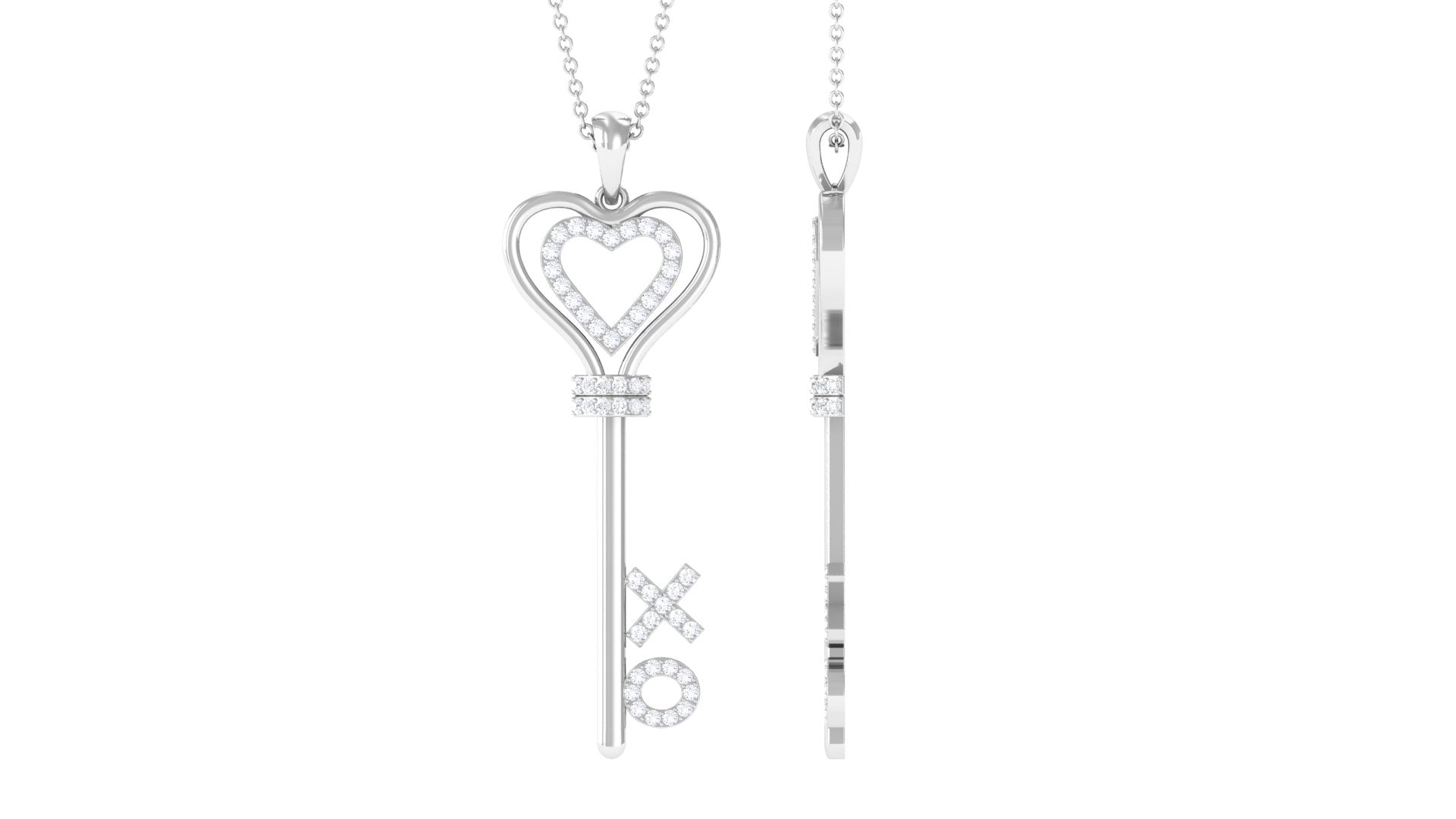 Moissanite Double Heart Key Pendant Necklace