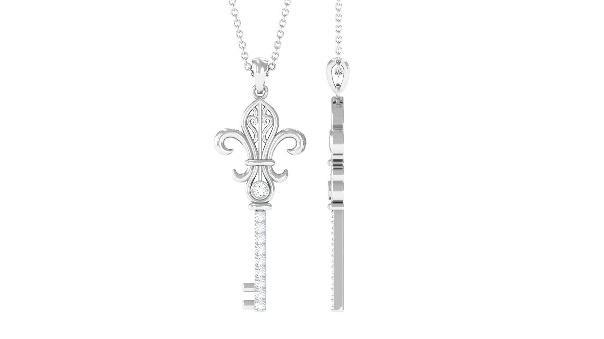Moissanite Vintage Inspired Key Pendant Necklace