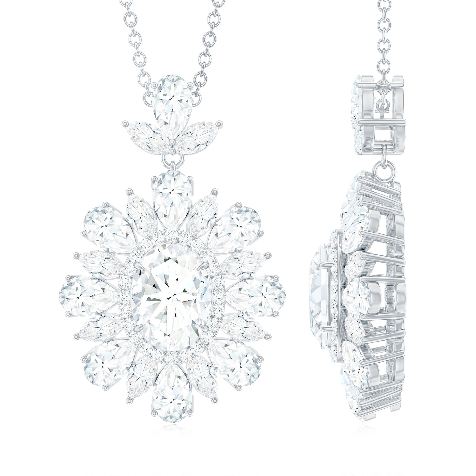 Certified Oval Moissanite Bridal Pendant Necklace D-VS1 - Rosec Jewels