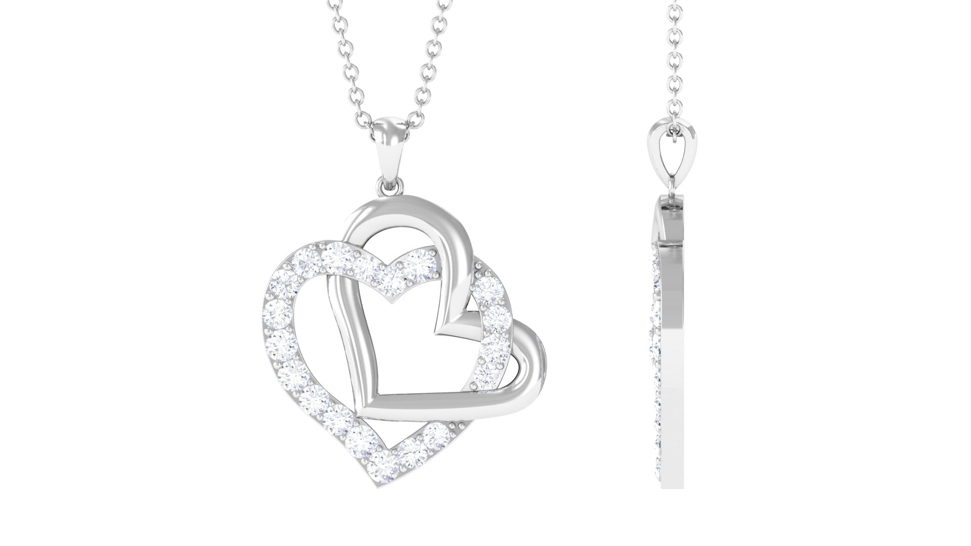 0.75 CT Round Shape Moissanite Interlock Heart Pendant