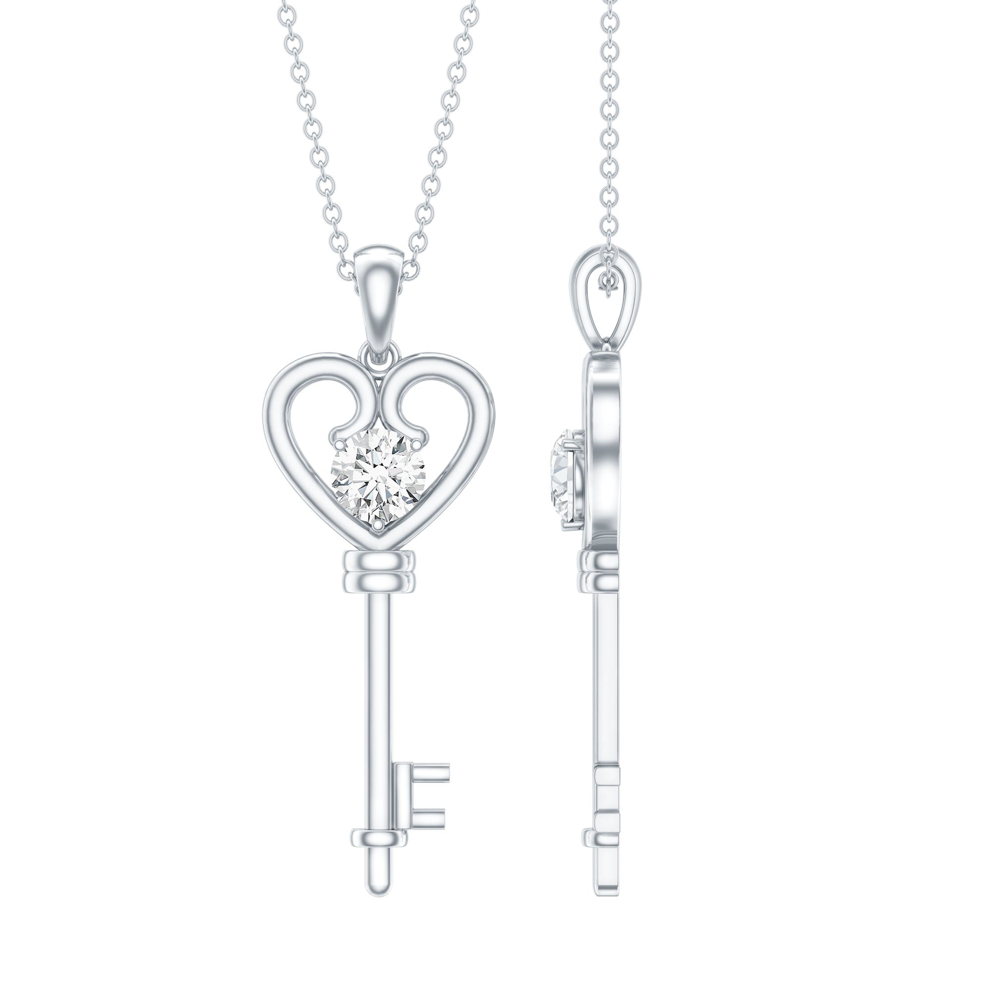 Certified Moissanite Heart and Key Pendant Necklace D-VS1 - Rosec Jewels