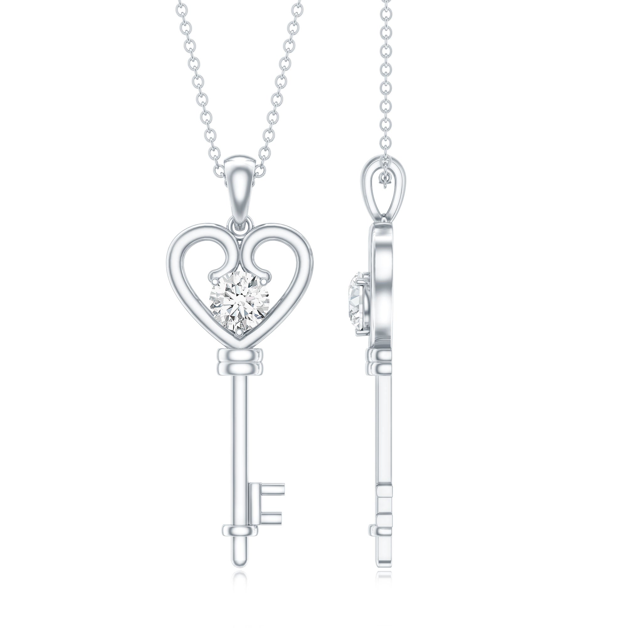 Certified Moissanite Heart and Key Pendant Necklace D-VS1 - Rosec Jewels