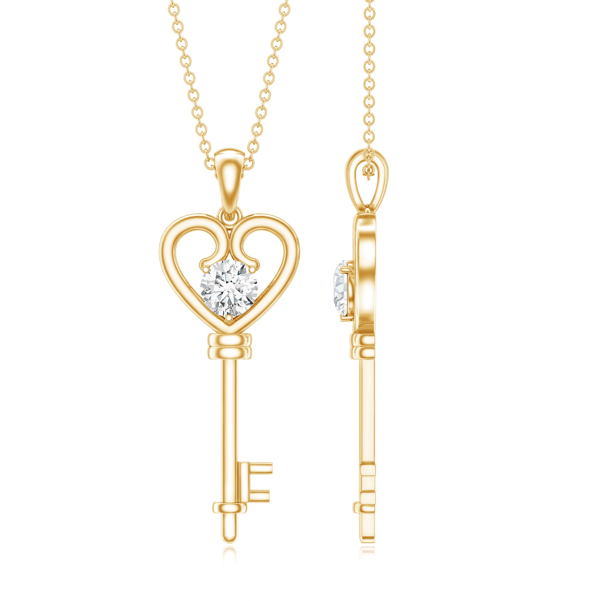 Certified Moissanite Heart and Key Pendant Necklace D-VS1 - Rosec Jewels