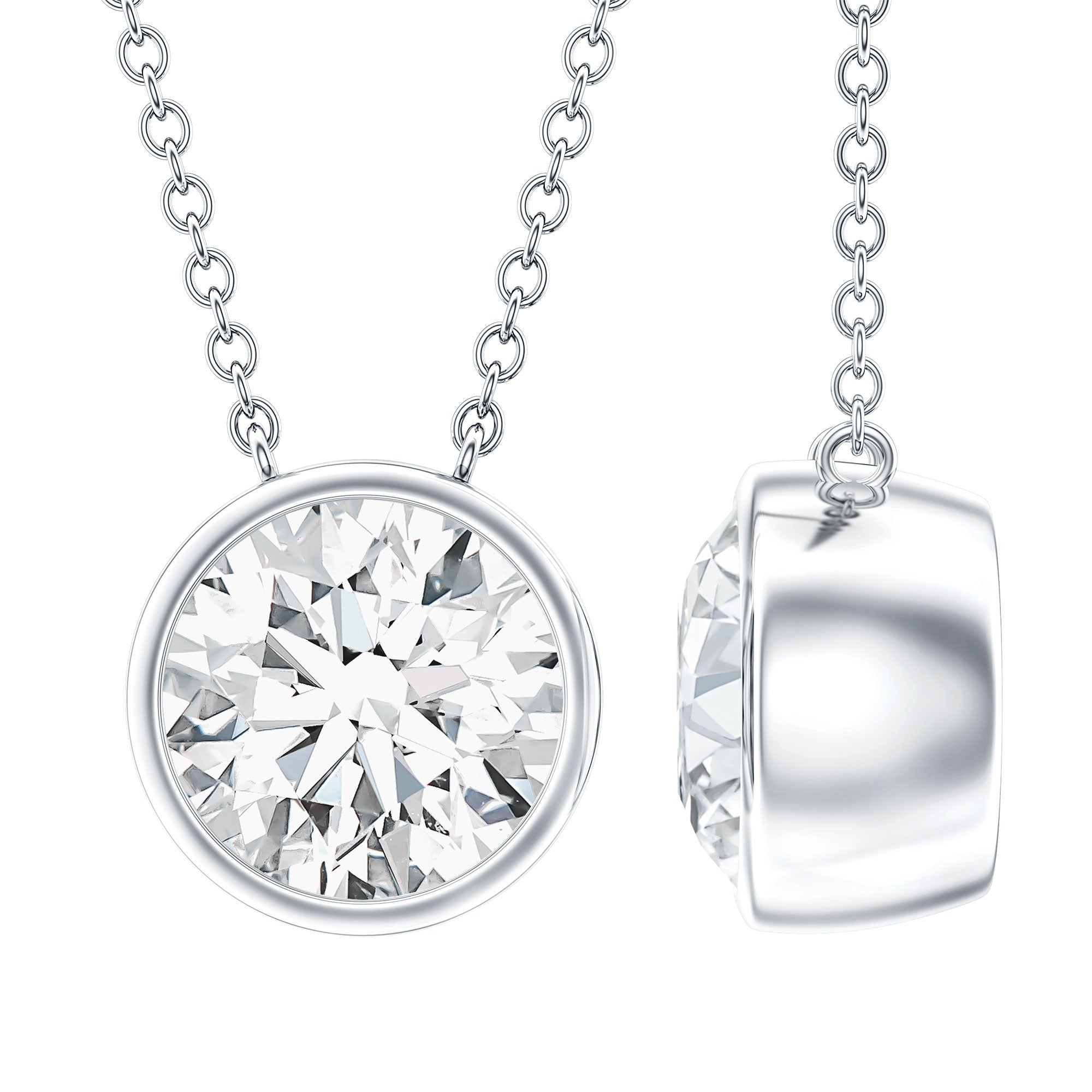 Round Cut 8MM Cubic Zirconia Bezel Set Solitaire Necklace