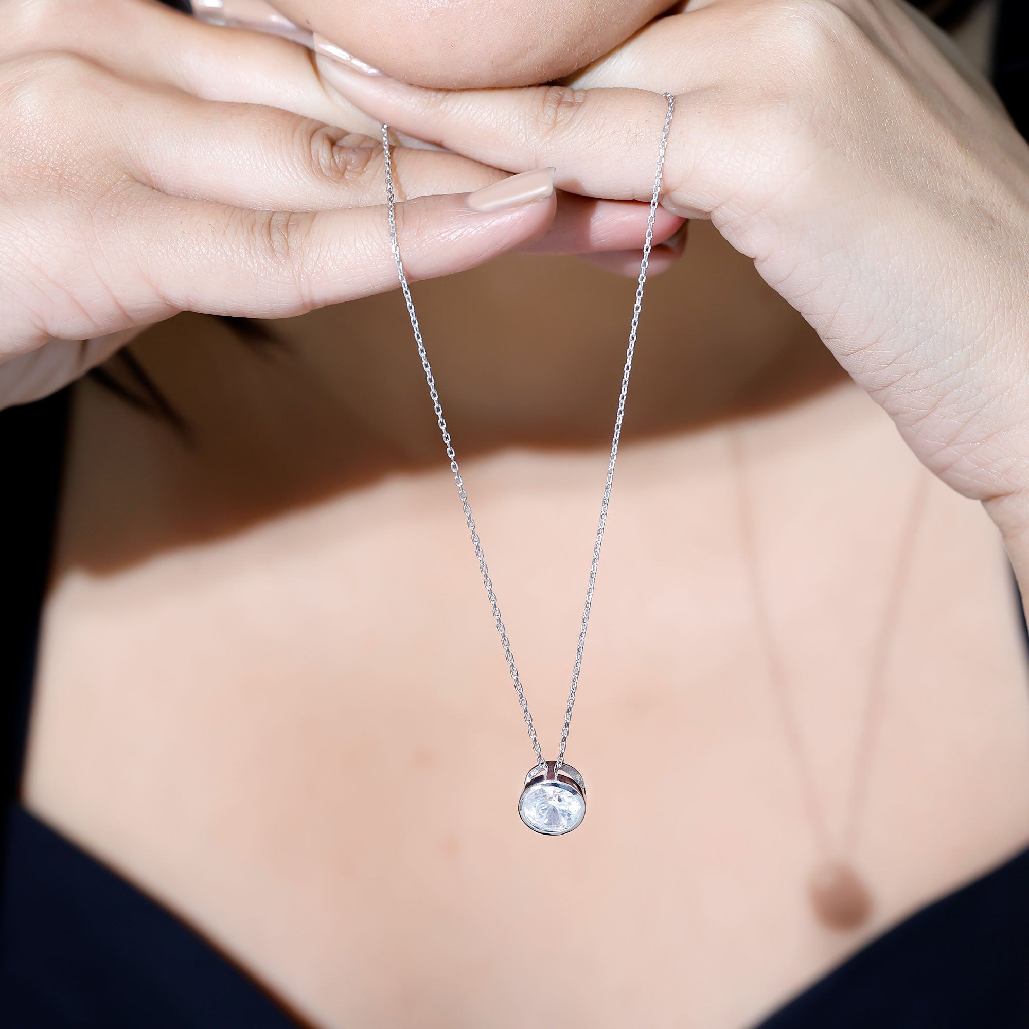 Round Cut 2 Carat Cubic Zirconia Solitaire Necklace AAAAA - Rosec Jewels