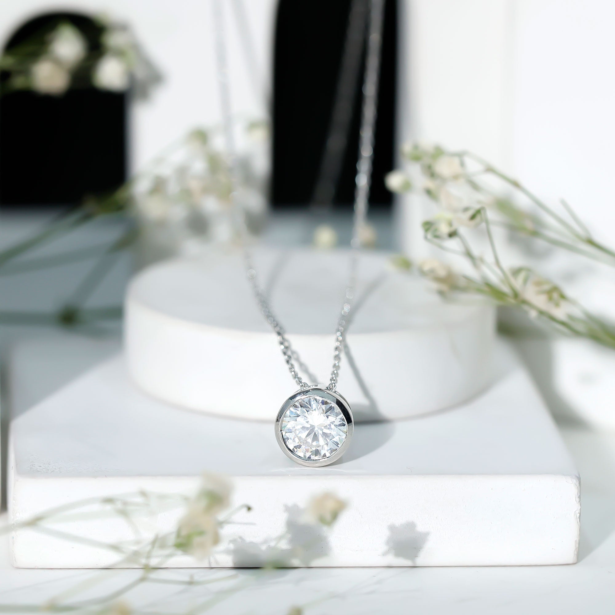 Round Cut 2 Carat Cubic Zirconia Solitaire Necklace AAAAA - Rosec Jewels
