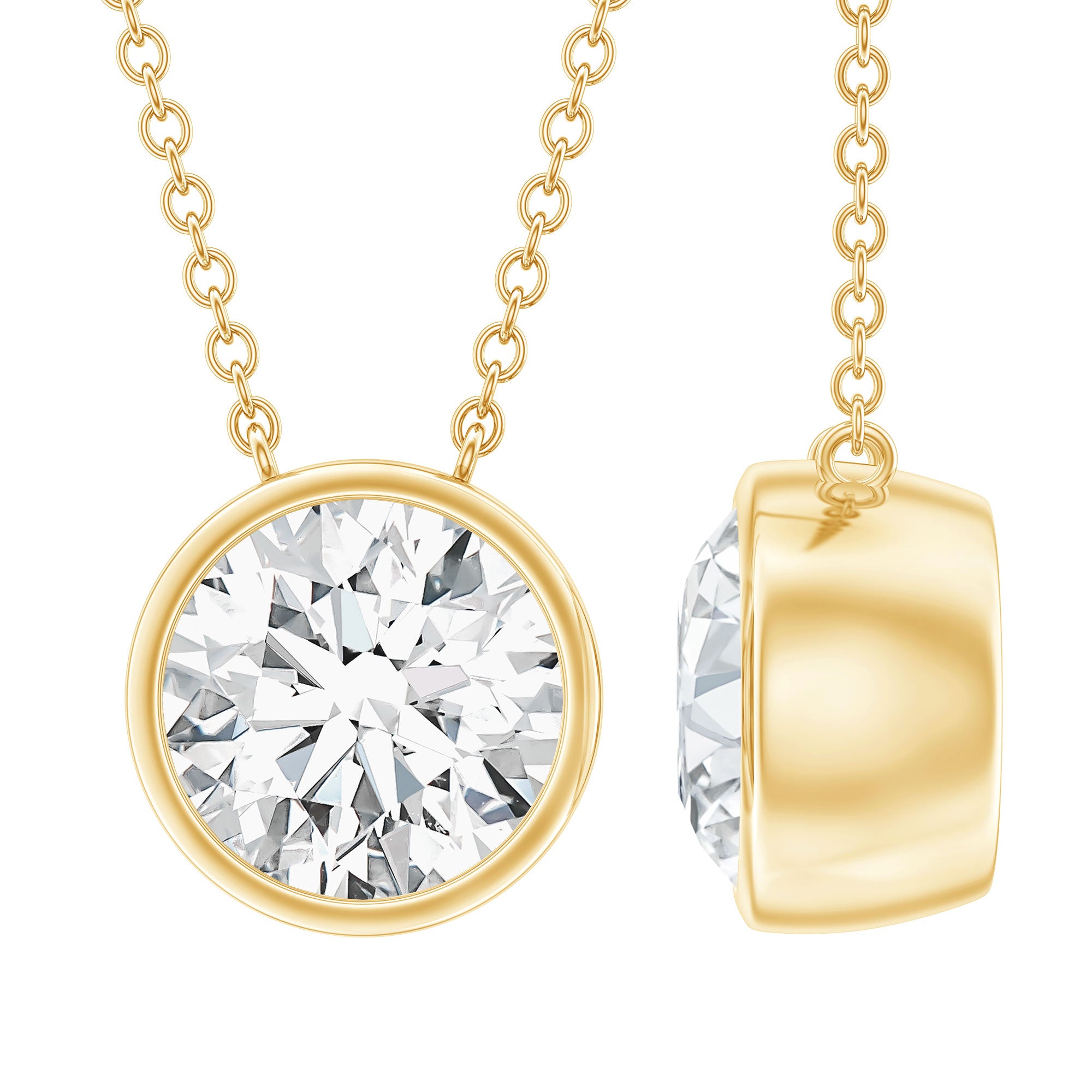 Round Cut 2 Carat Cubic Zirconia Solitaire Necklace AAAAA - Rosec Jewels