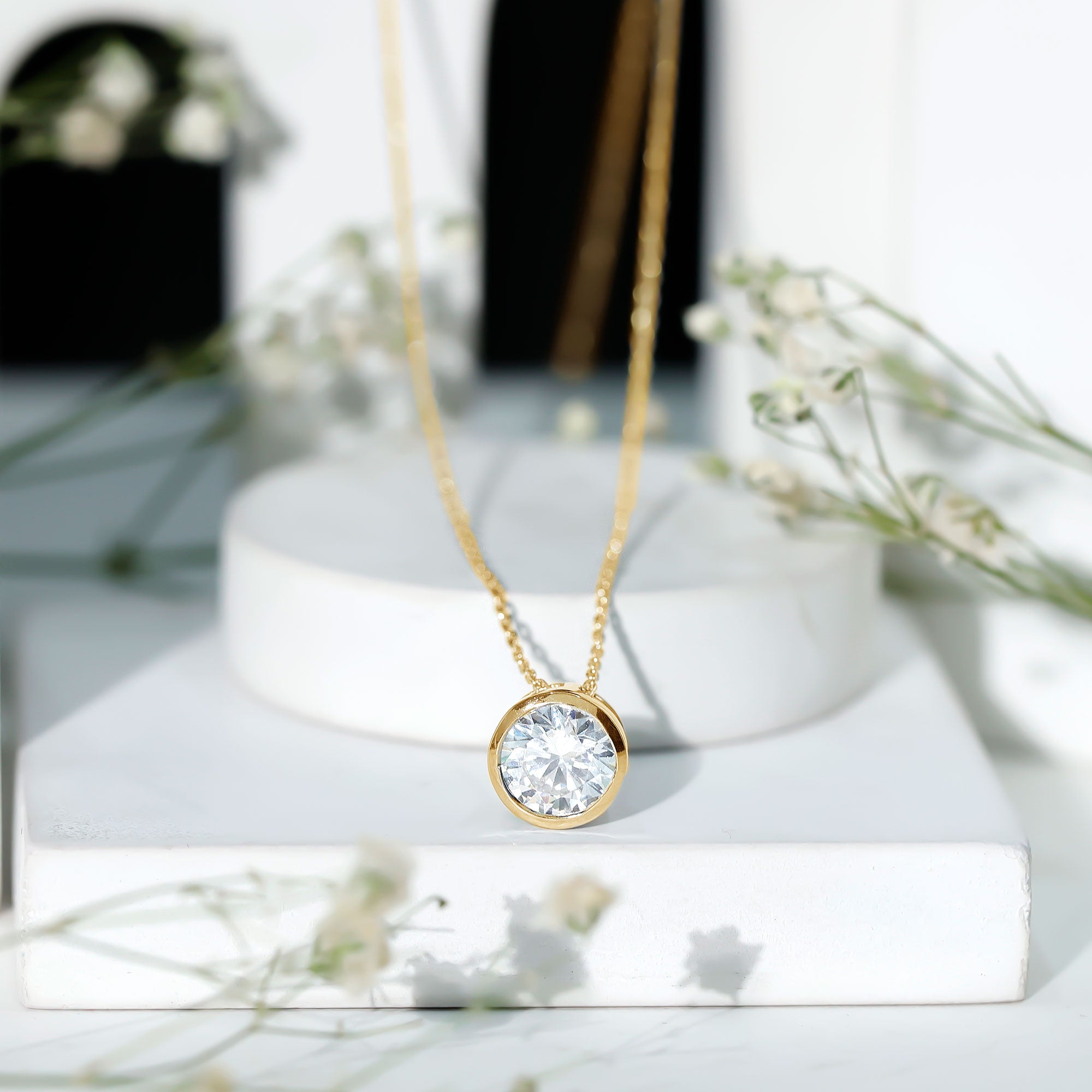 Round Cut 2 Carat Cubic Zirconia Solitaire Necklace AAAAA - Rosec Jewels