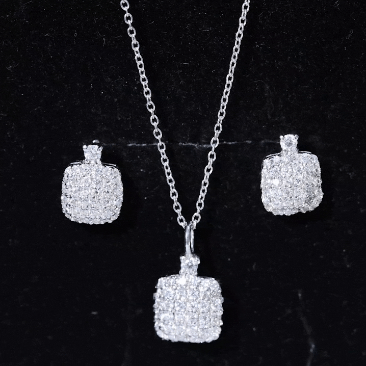 Round Moissanite Matching Necklace and Earrings Set D-VS1 - Rosec Jewels