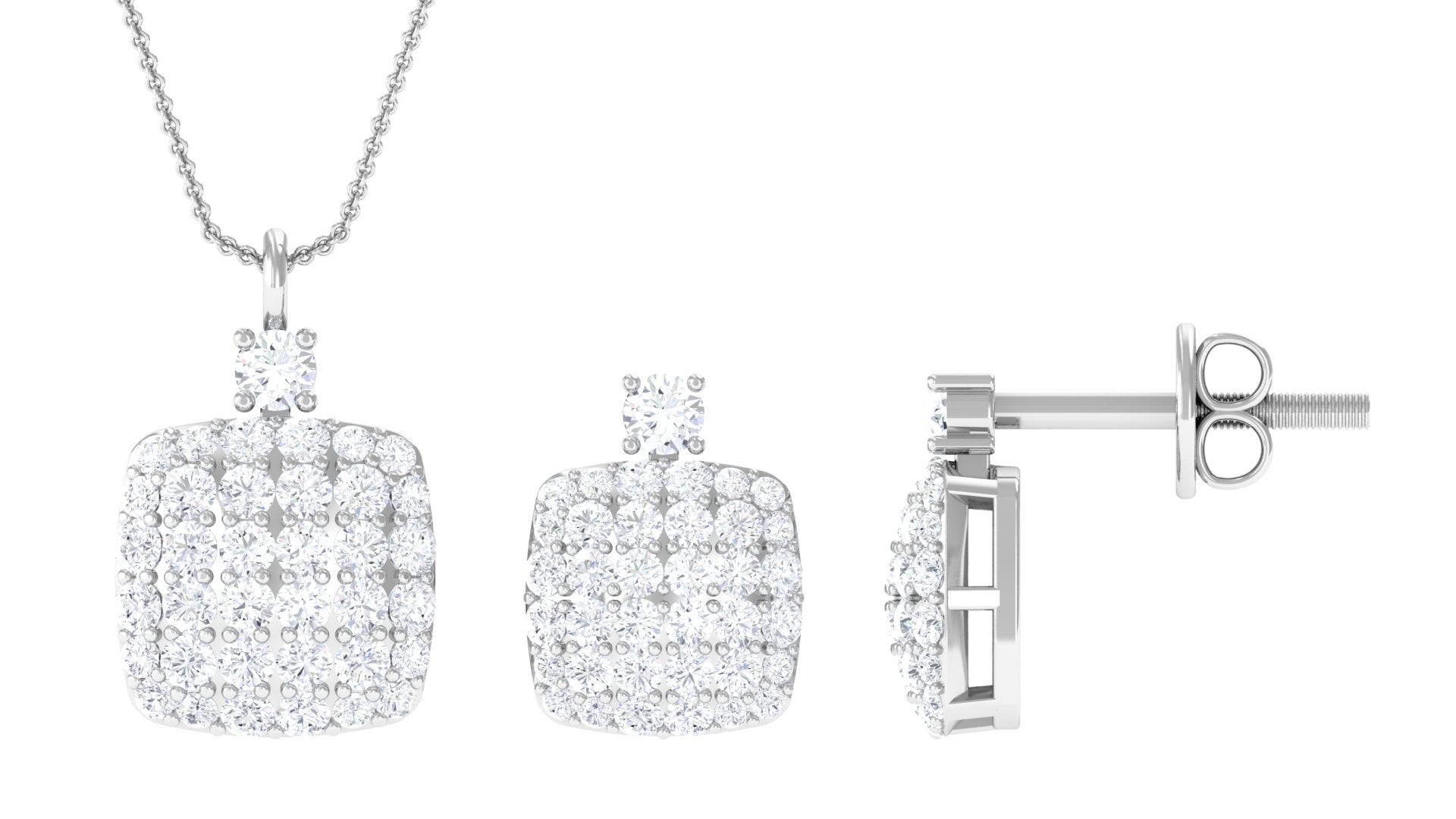 Round Moissanite Matching Necklace and Earrings Set D-VS1 - Rosec Jewels