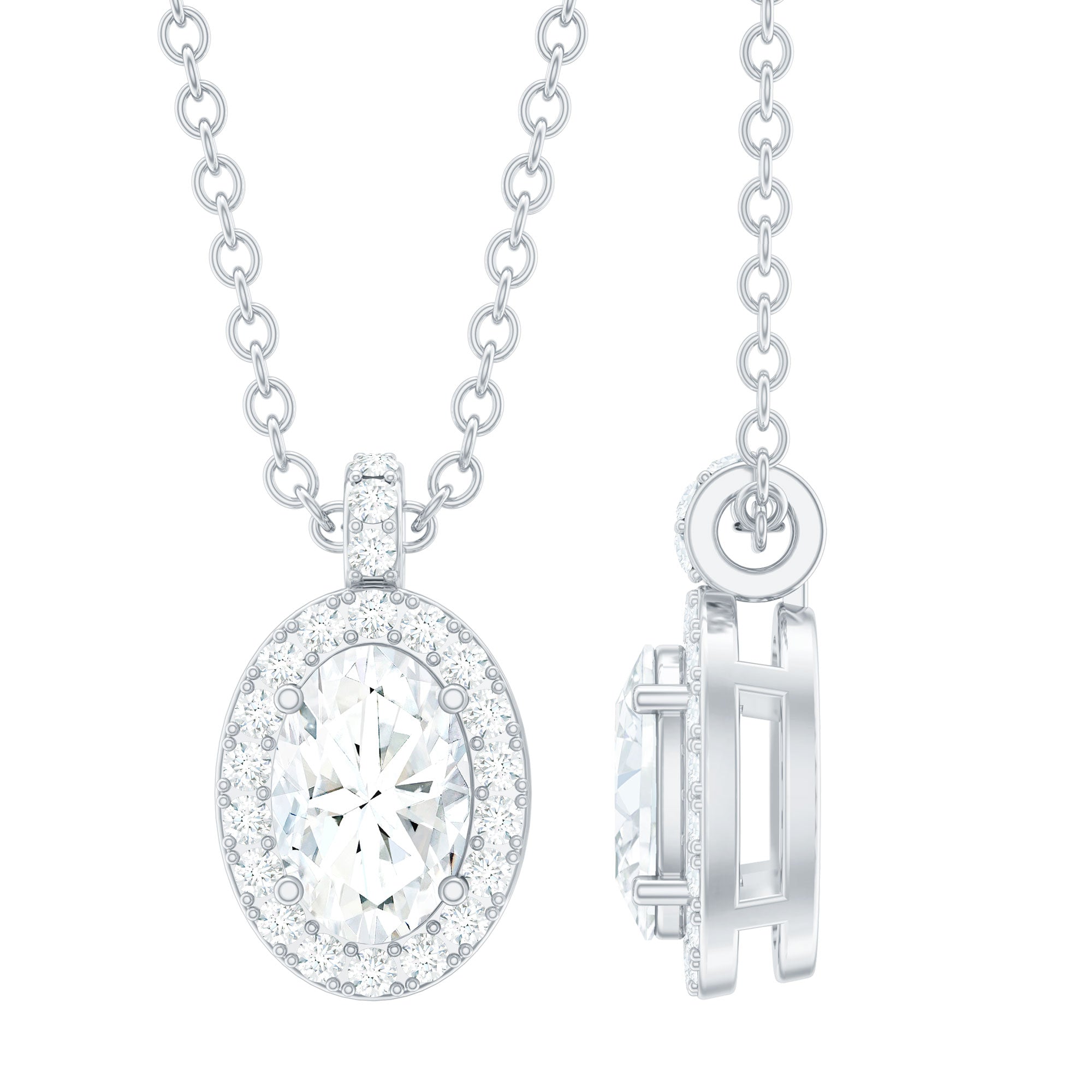4X6 MM Oval Moissanite Bridal Pendant Necklace D-VS1 - Rosec Jewels