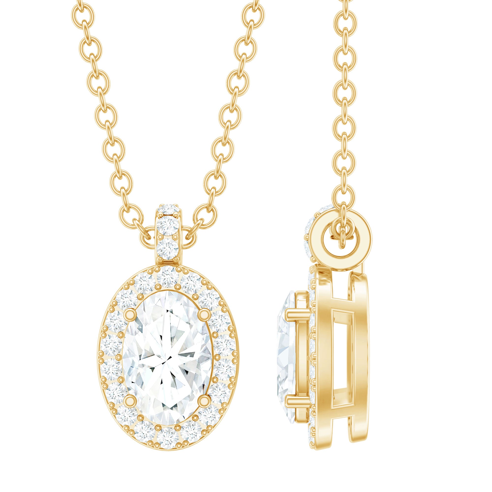 4X6 MM Oval Moissanite Bridal Pendant Necklace D-VS1 - Rosec Jewels