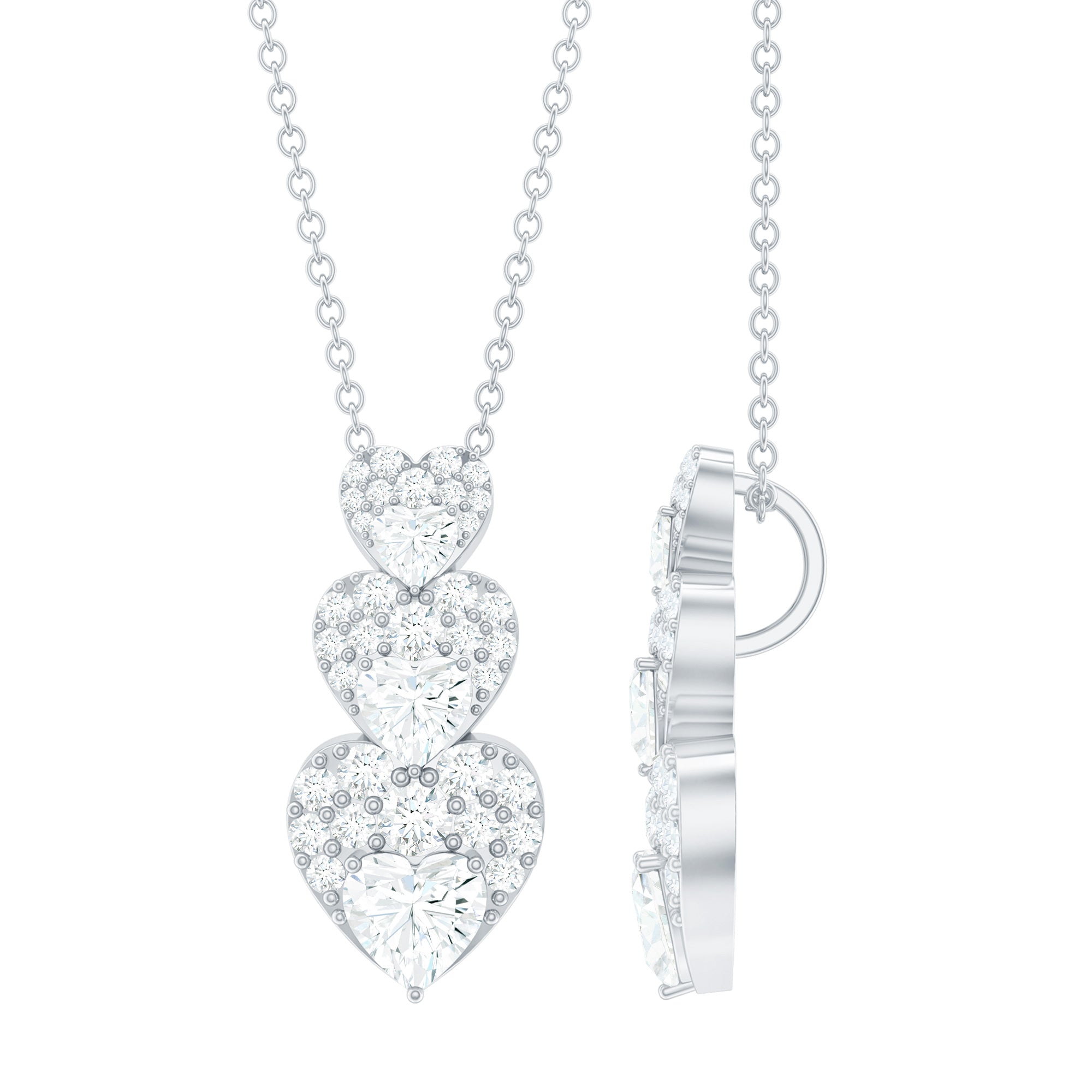 Certified Cubic Zirconia Heart Valentines Day Necklace for Women AAAA - Rosec Jewels
