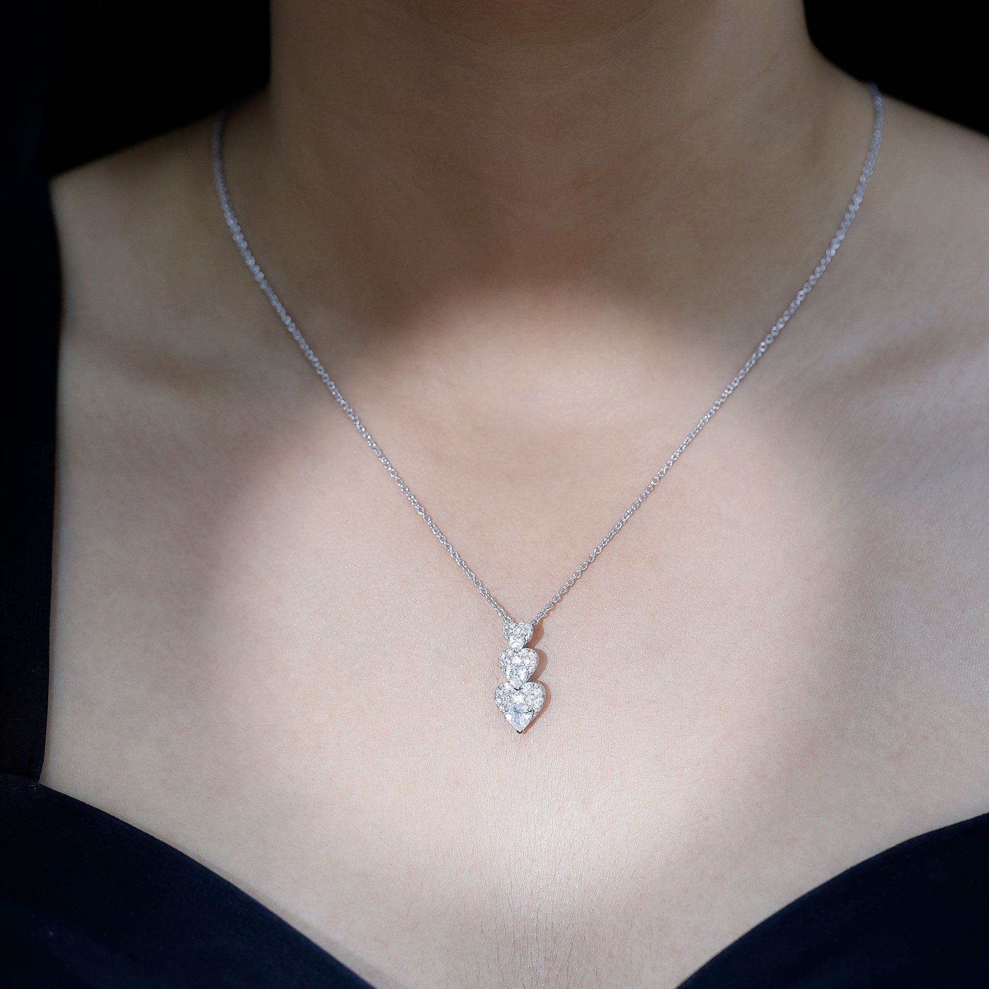 Certified Cubic Zirconia Heart Valentines Day Necklace for Women AAAA - Rosec Jewels