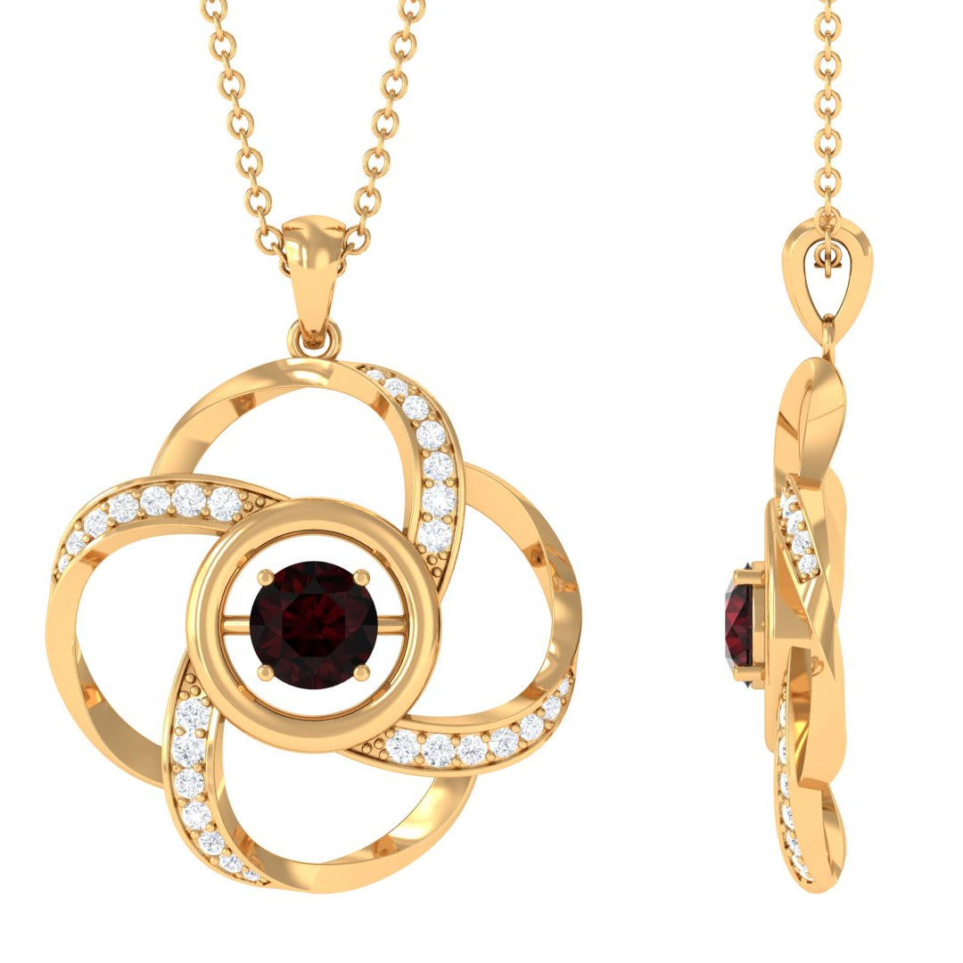0.3 Carat Natural Garnet Flower Pendant with Diamond AAA - Rosec Jewels