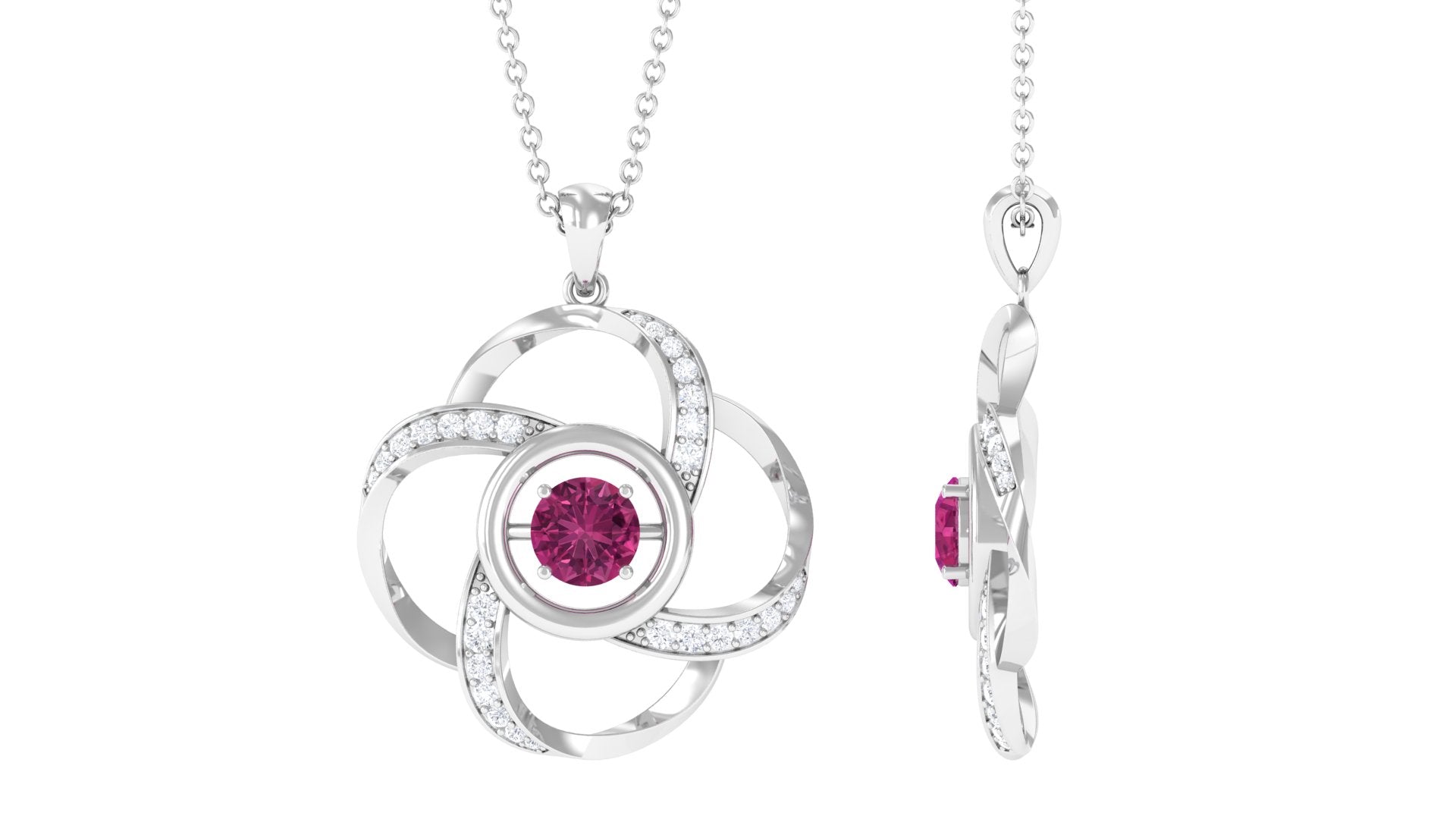Certified Pink Tourmaline and Diamond Flower Pendant