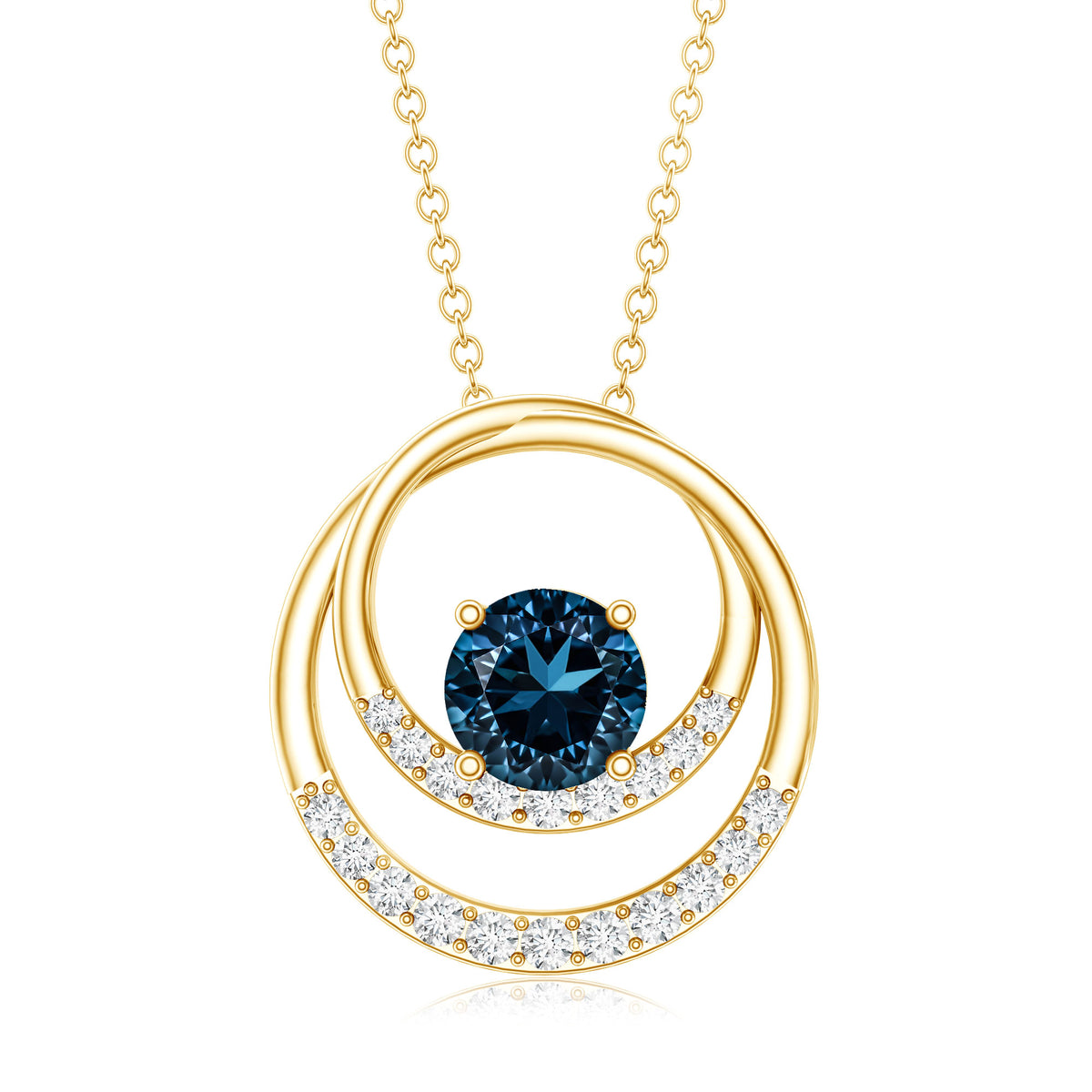 Round London Blue Topaz and Diamond Interlocking Circle Necklace AAA - Rosec Jewels