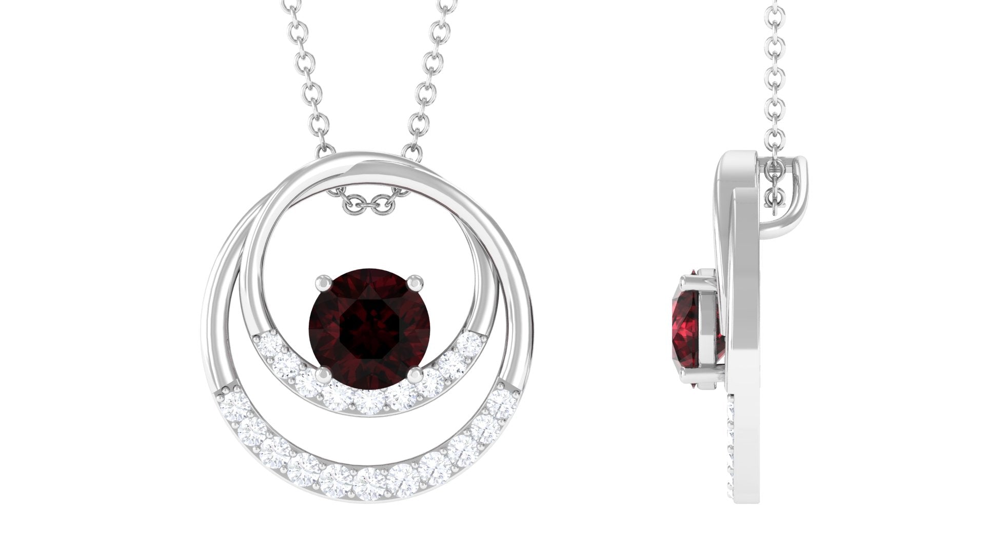 Real Garnet Double Circle Necklace with Diamond