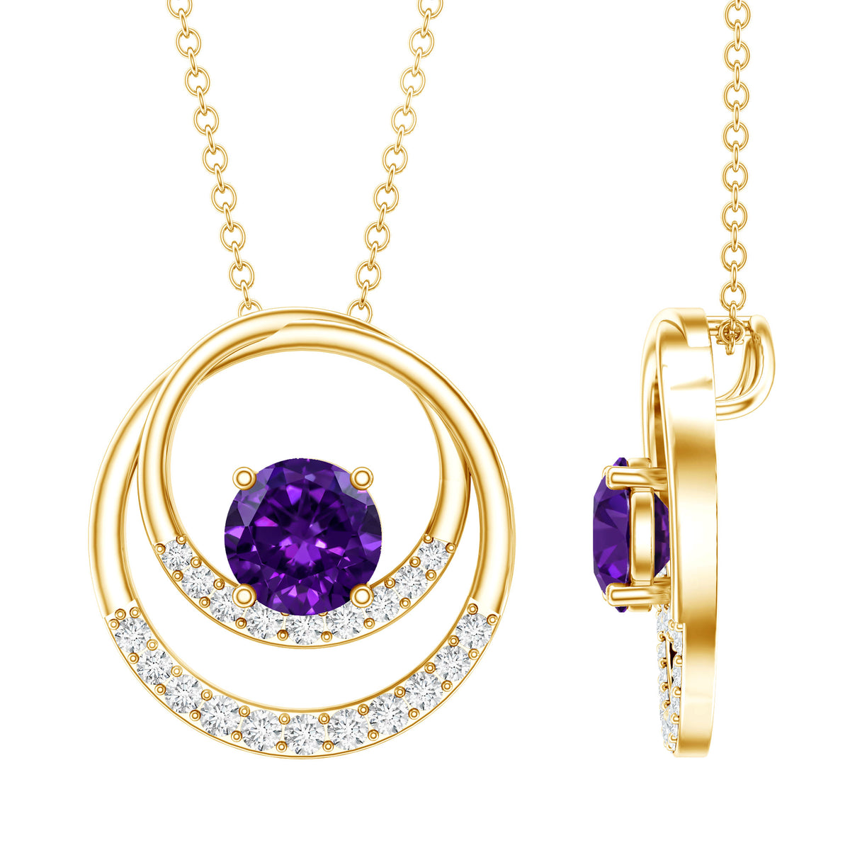 Natural 1.2 Carat Amethyst Eternity Necklace with Diamond AAA - Rosec Jewels