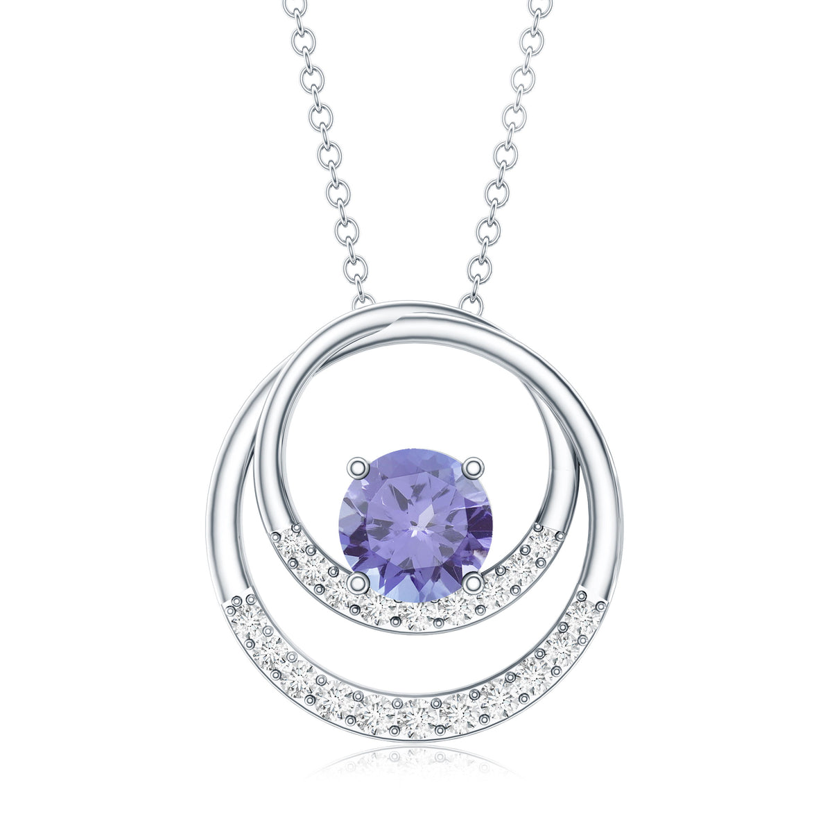 Real Tanzanite and Diamond Open Circle Pendant AAA - Rosec Jewels