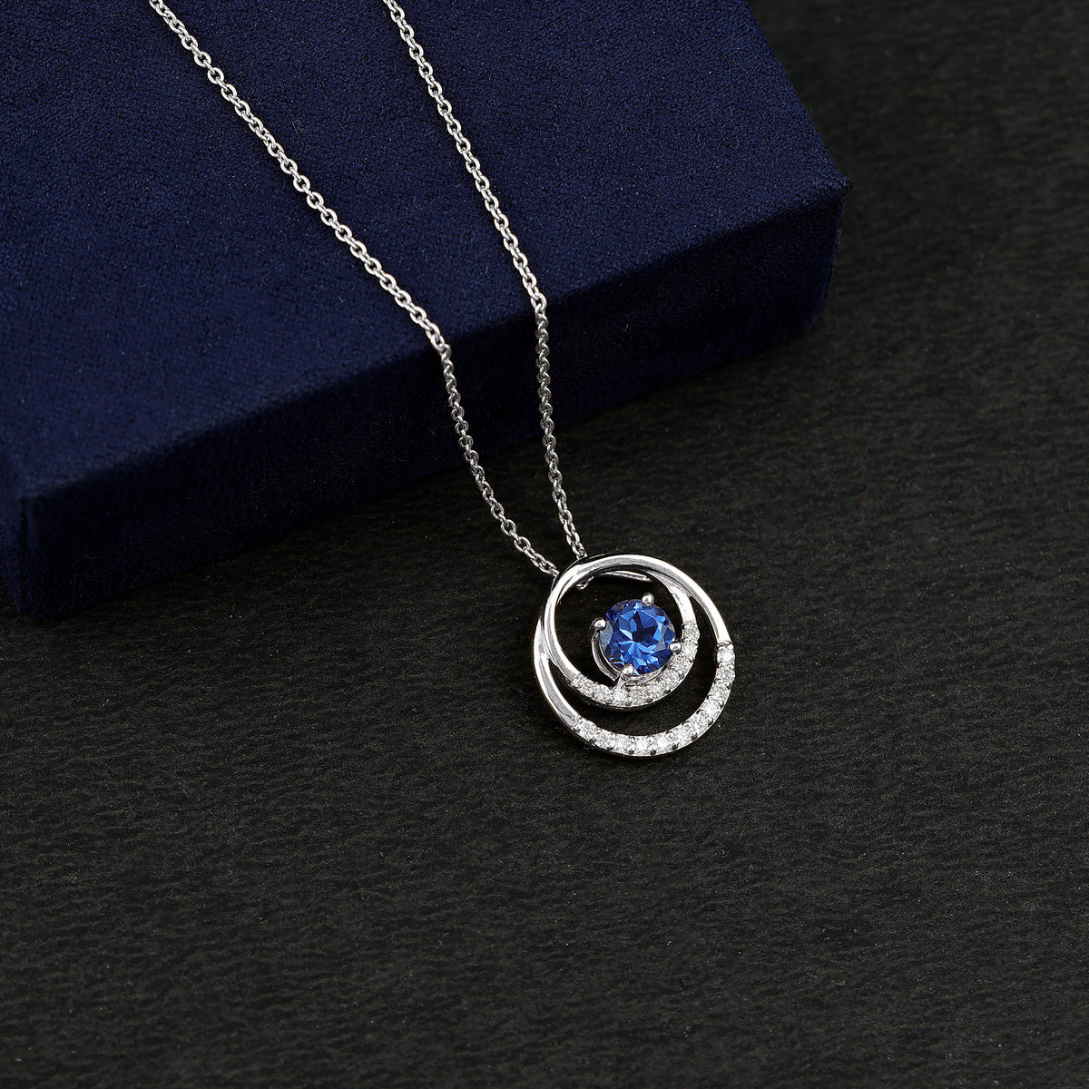 Lab Grown Blue Sapphire and Moissanite Promise Necklace AAAA - Rosec Jewels