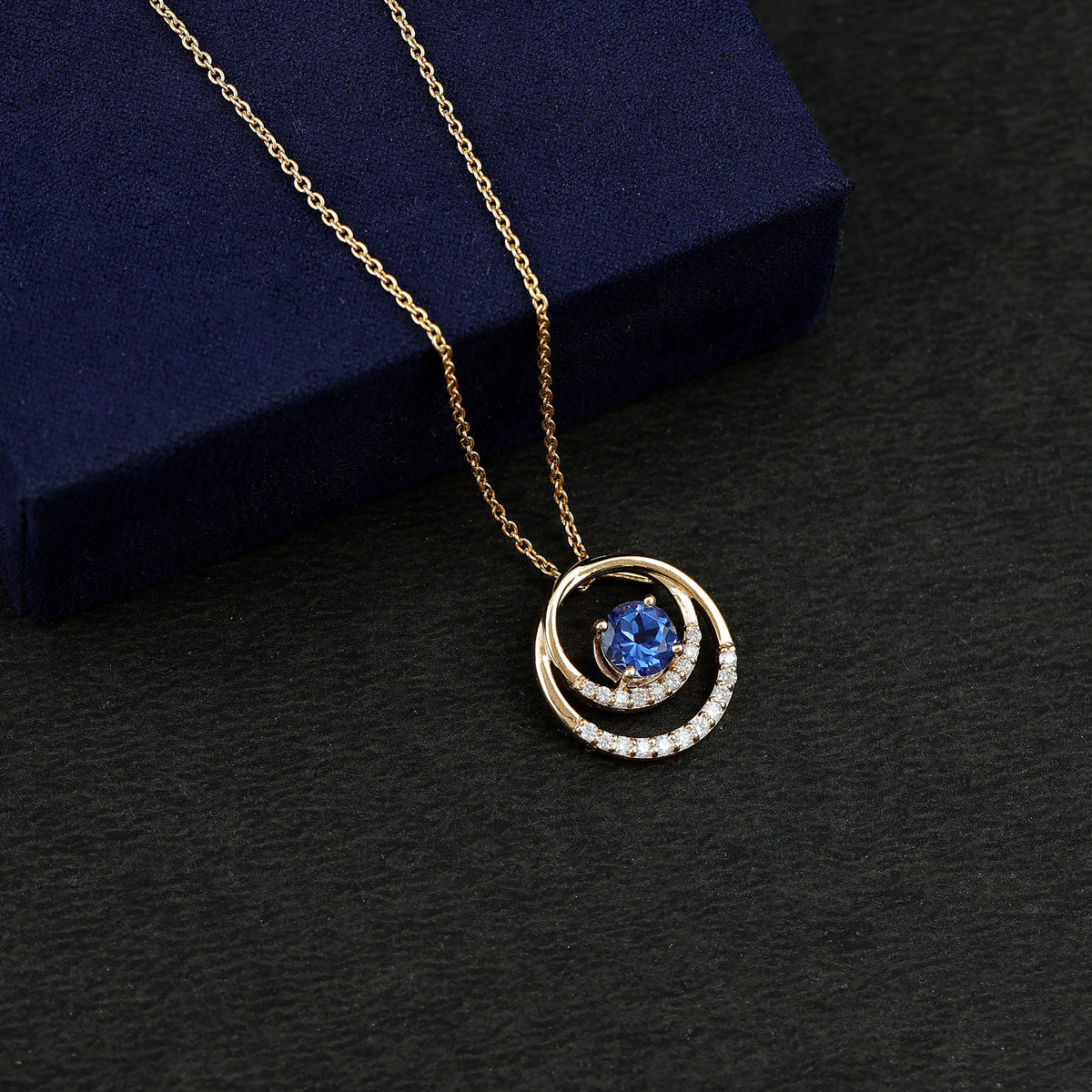 Lab Grown Blue Sapphire and Moissanite Promise Necklace AAAA - Rosec Jewels