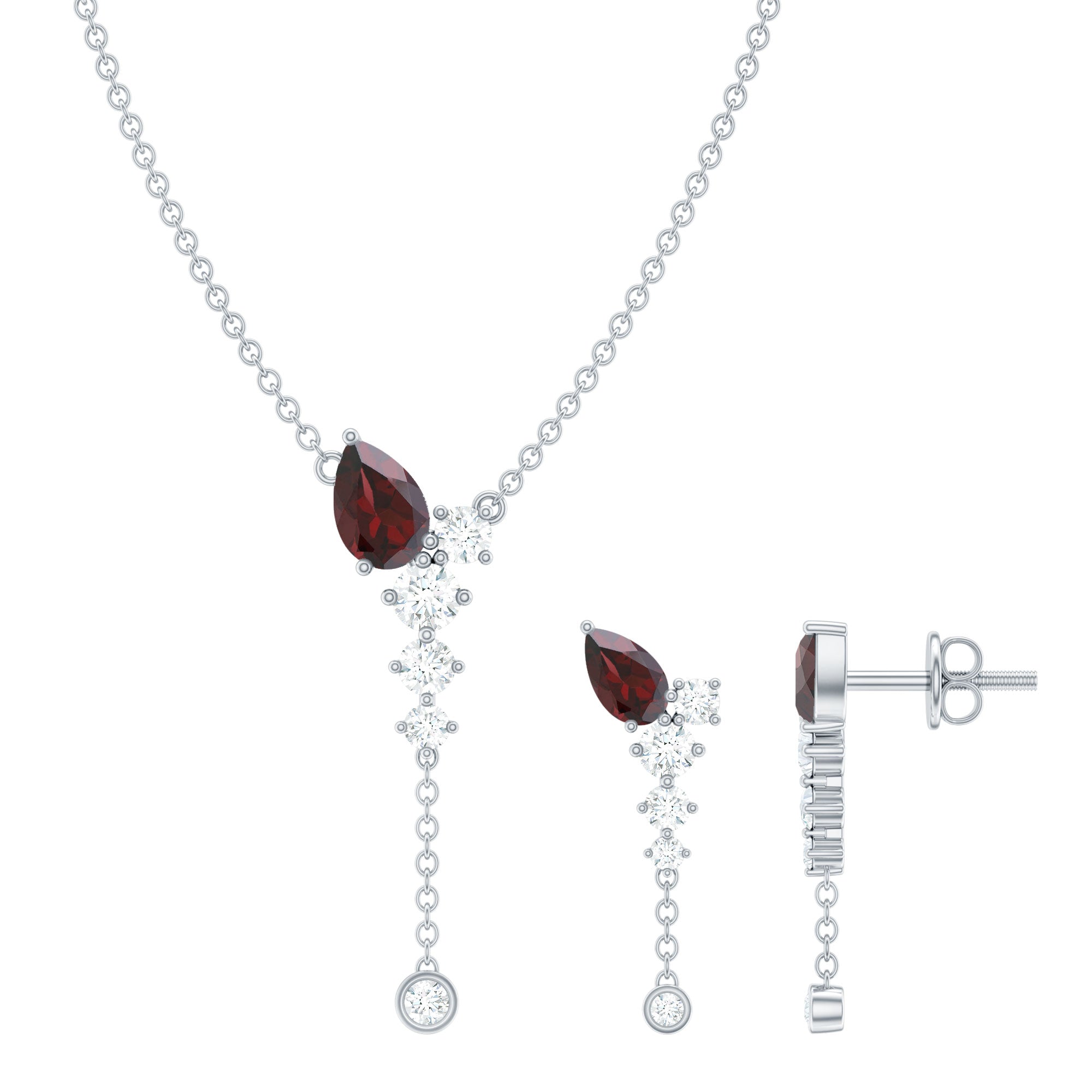 2.50 CT Minimal Garnet Lariat Y Necklace and Earrings Set with Diamond