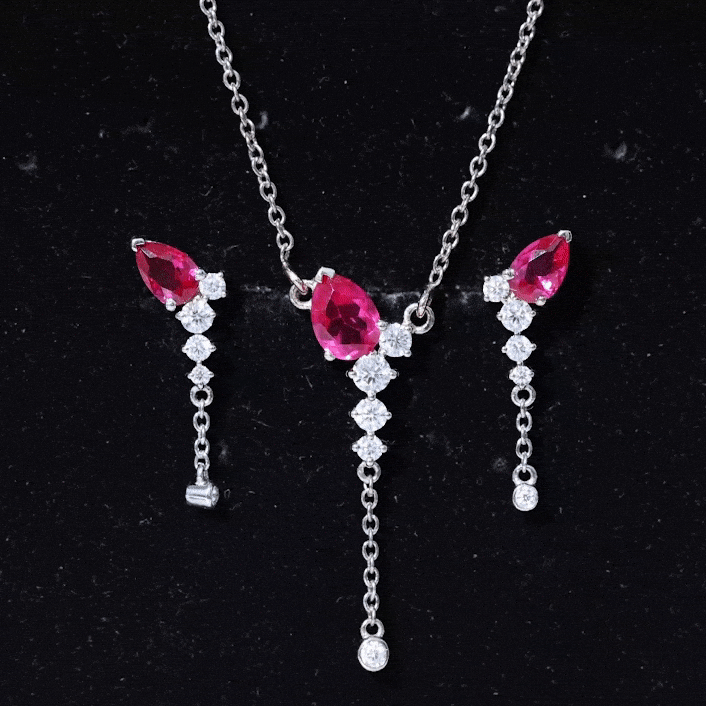1.75 Carat Lab Grown Ruby Bridal Necklace and Earrings Set AAAA - Rosec Jewels