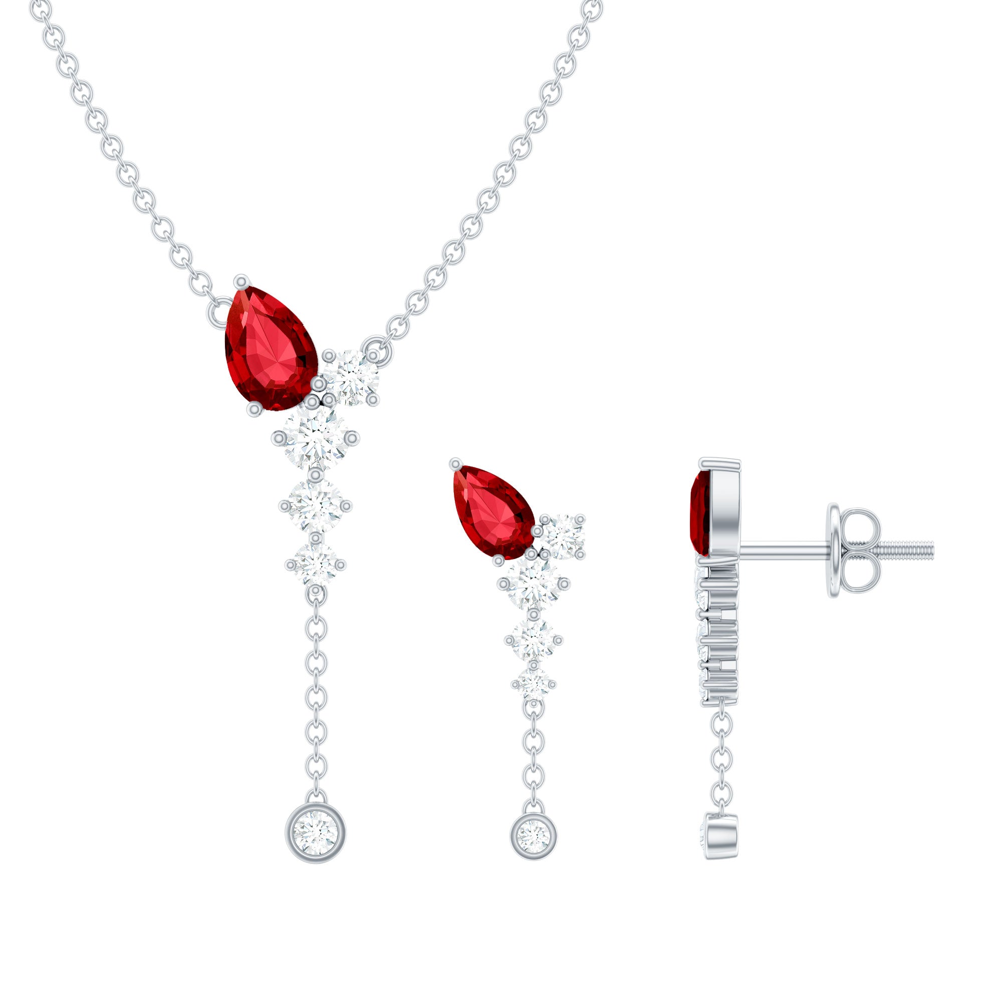 1.75 Carat Lab Grown Ruby Bridal Necklace and Earrings Set AAAA - Rosec Jewels