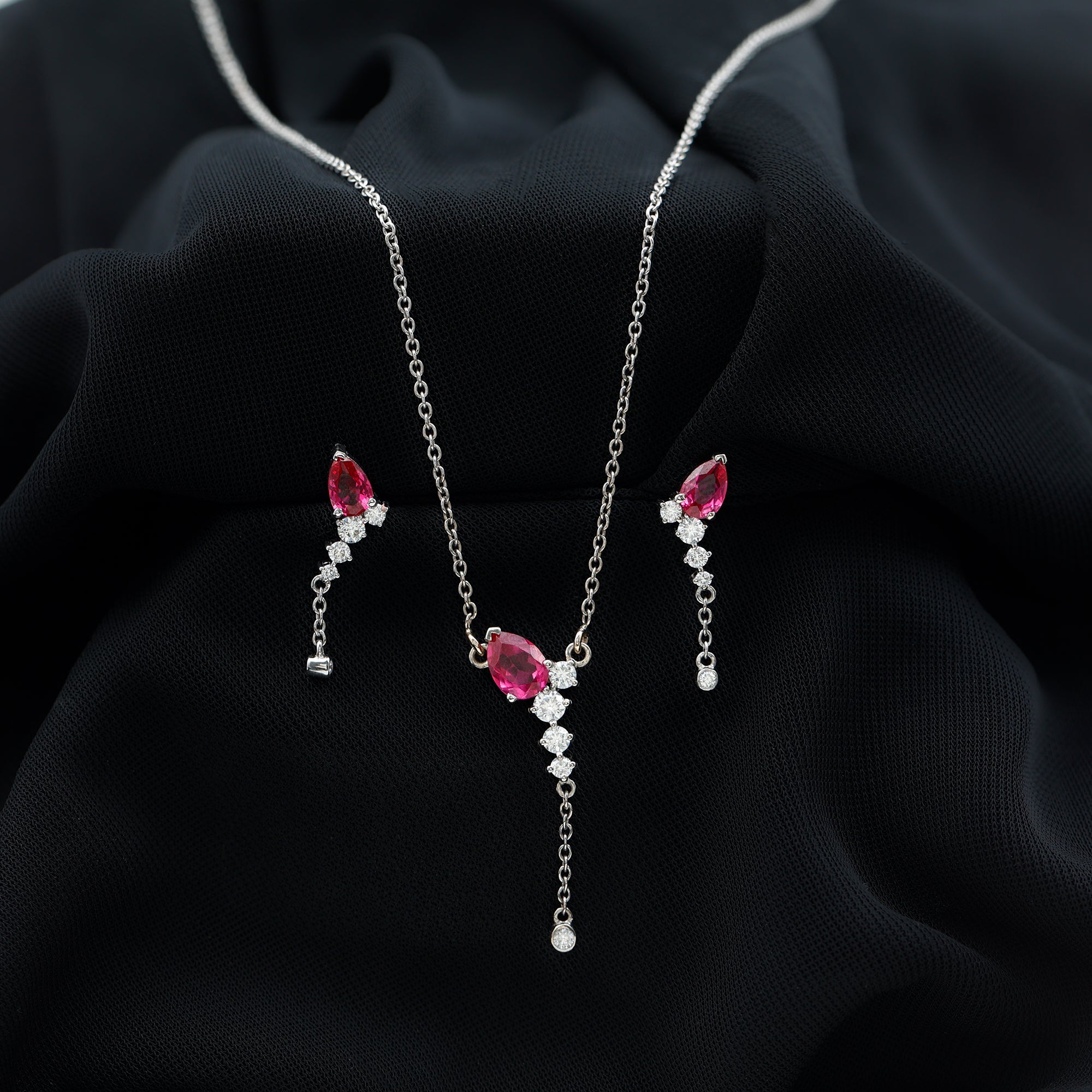1.75 Carat Lab Grown Ruby Bridal Necklace and Earrings Set AAAA - Rosec Jewels