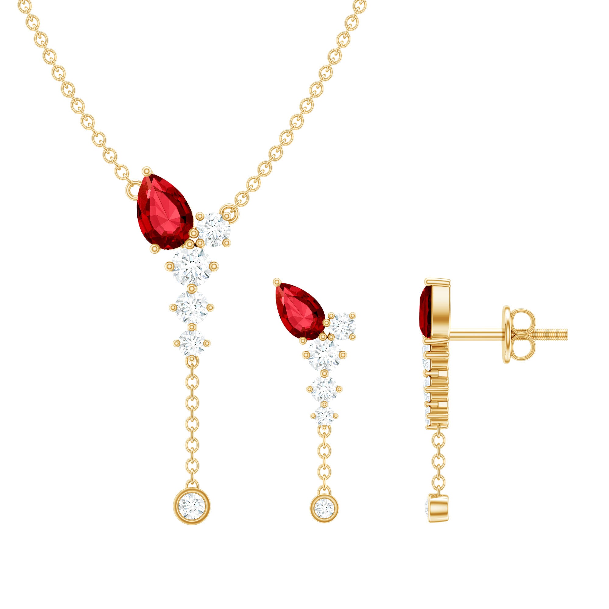 1.75 Carat Lab Grown Ruby Bridal Necklace and Earrings Set AAAA - Rosec Jewels