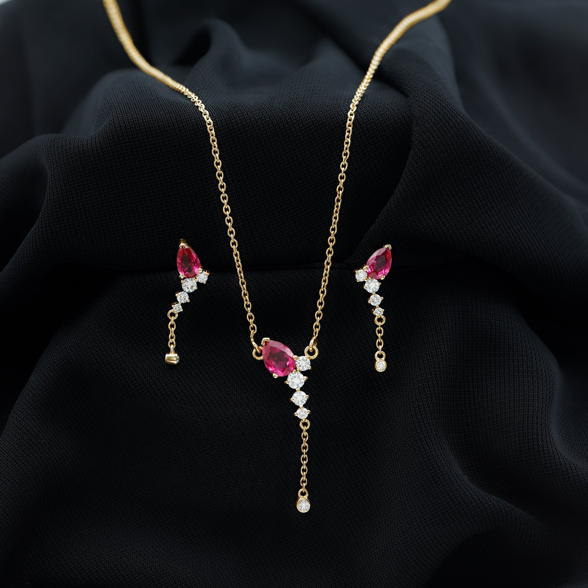 1.75 Carat Lab Grown Ruby Bridal Necklace and Earrings Set AAAA - Rosec Jewels