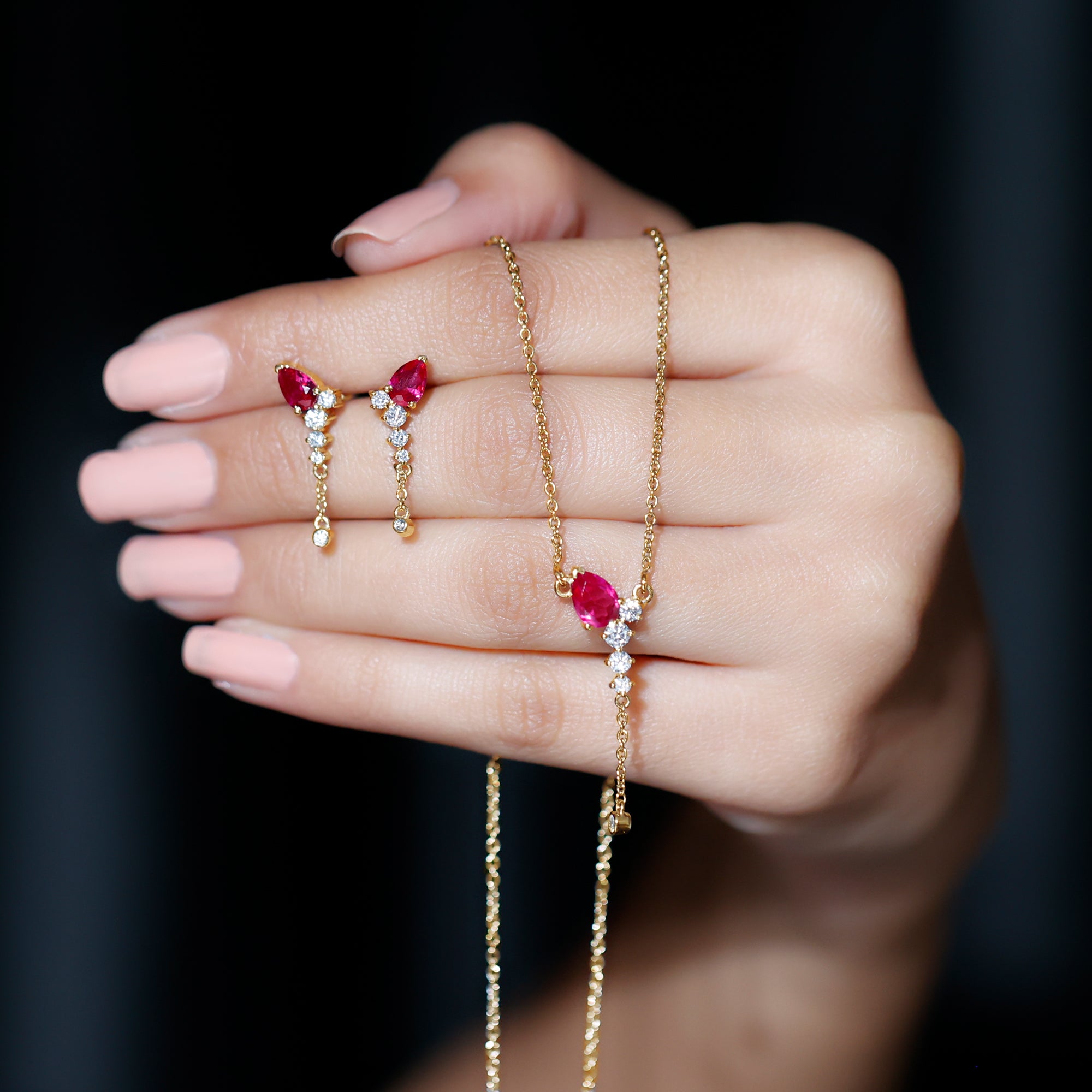 1.75 Carat Lab Grown Ruby Bridal Necklace and Earrings Set AAAA - Rosec Jewels
