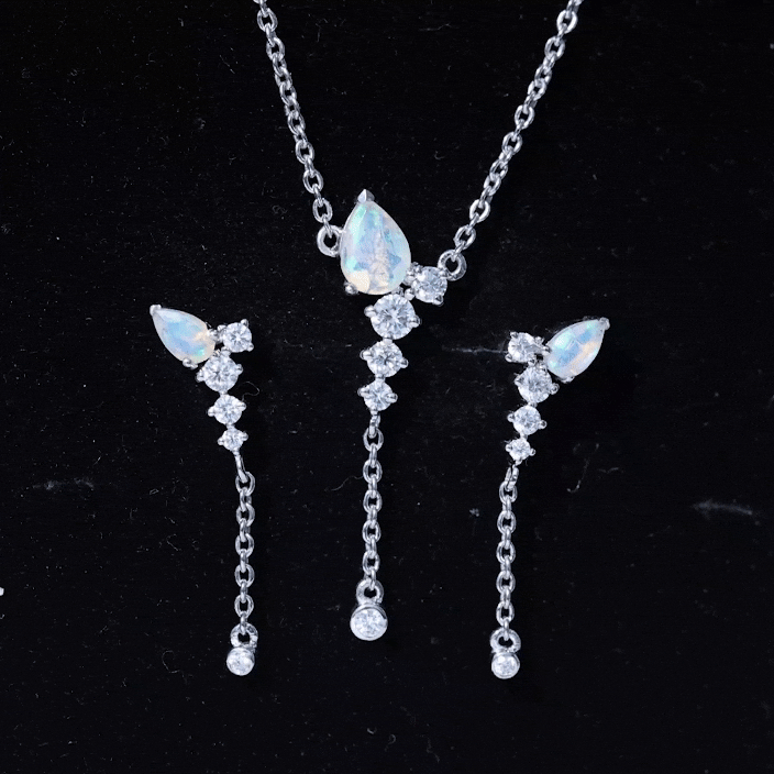 Natural Ethiopian Opal Teardrop Necklace Set with Certificate AAA - Rosec Jewels